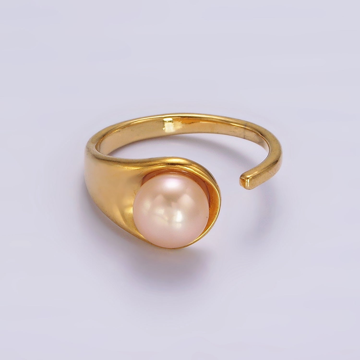 14K Gold Filled White, Pink Pearl Wide Open Claw Band Ring in Gold & Silver | O1864 - O1867