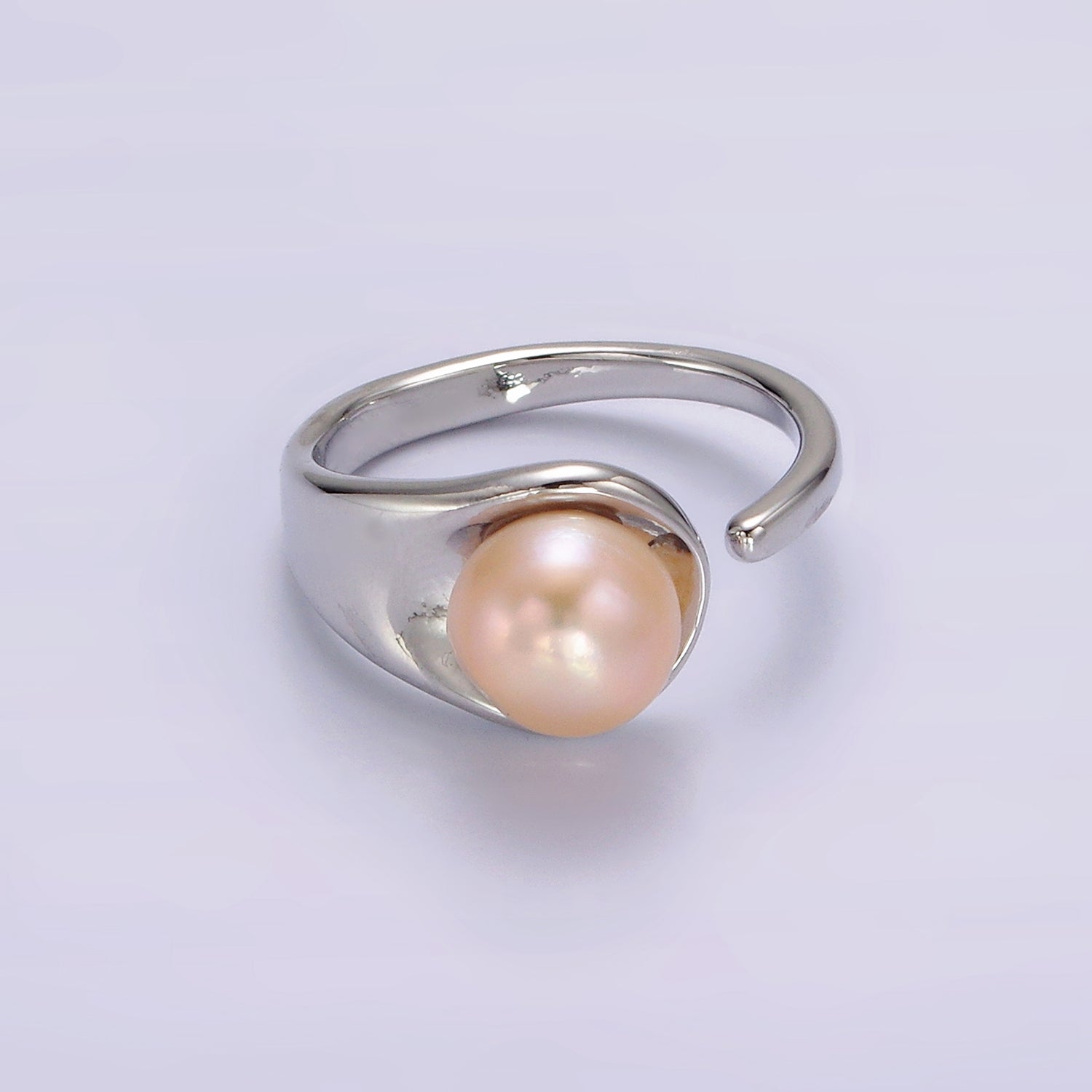 14K Gold Filled White, Pink Pearl Wide Open Claw Band Ring in Gold & Silver | O1864 - O1867