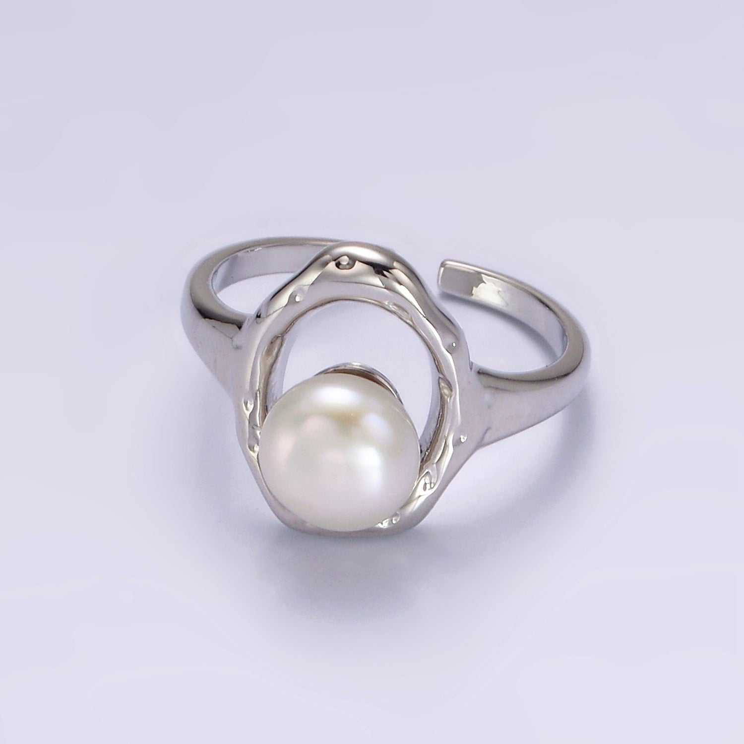 14K Gold Filled White, Pink Pearl Open Oblong Ring in Gold & Silver | O1872 - O1875 - DLUXCA