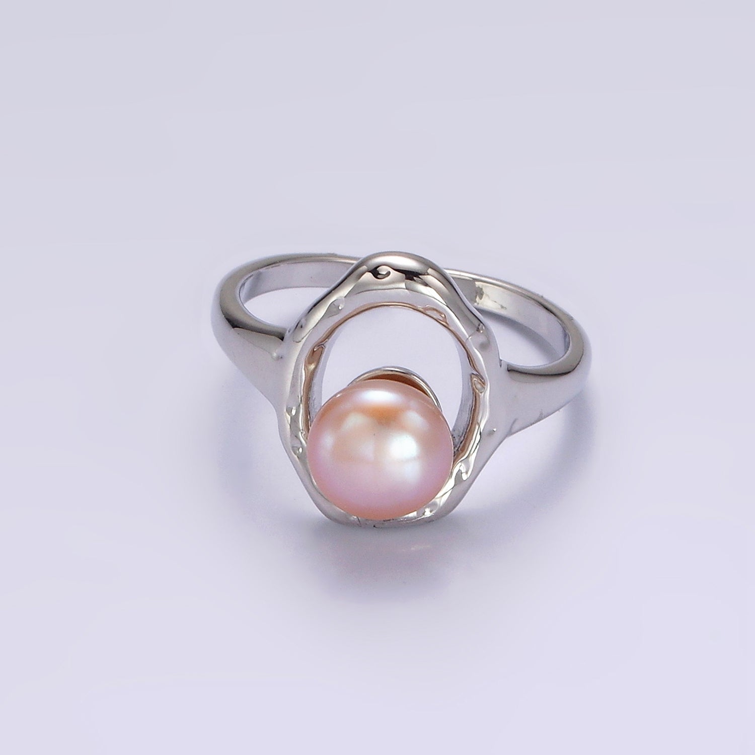 14K Gold Filled White, Pink Pearl Open Oblong Ring in Gold & Silver | O1872 - O1875