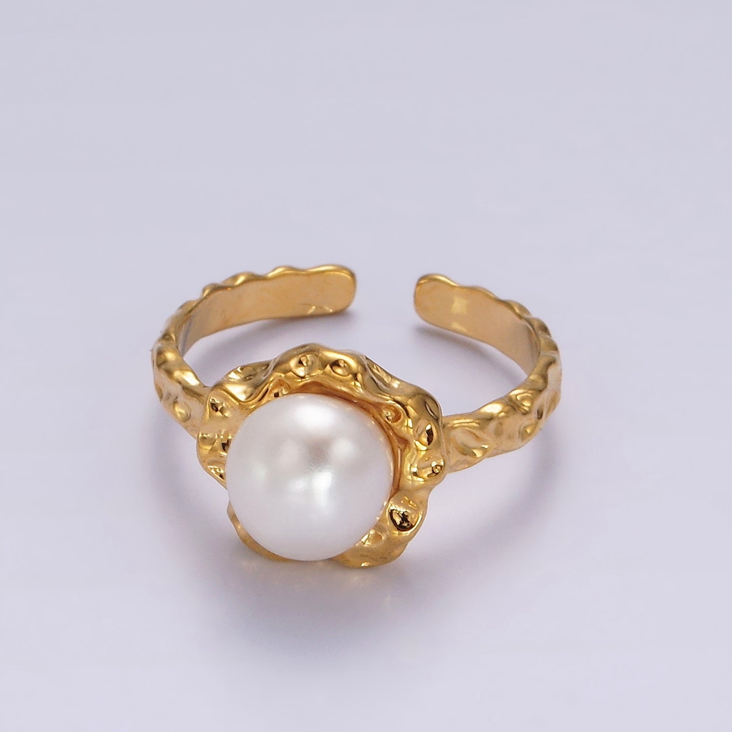 14K Gold Filled White, Pink Pearl Molten Hammered Ring in Gold 7 Silver | O1876 - O1879