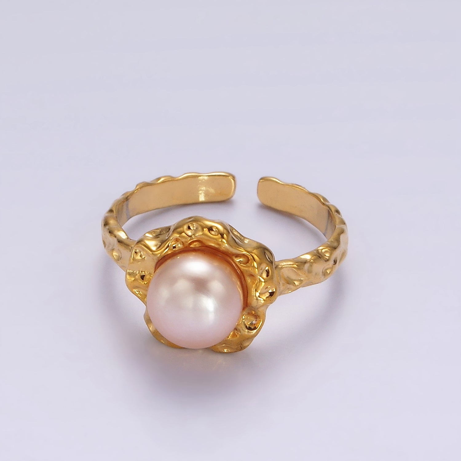 14K Gold Filled White, Pink Pearl Molten Hammered Ring in Gold 7 Silver | O1876 - O1879