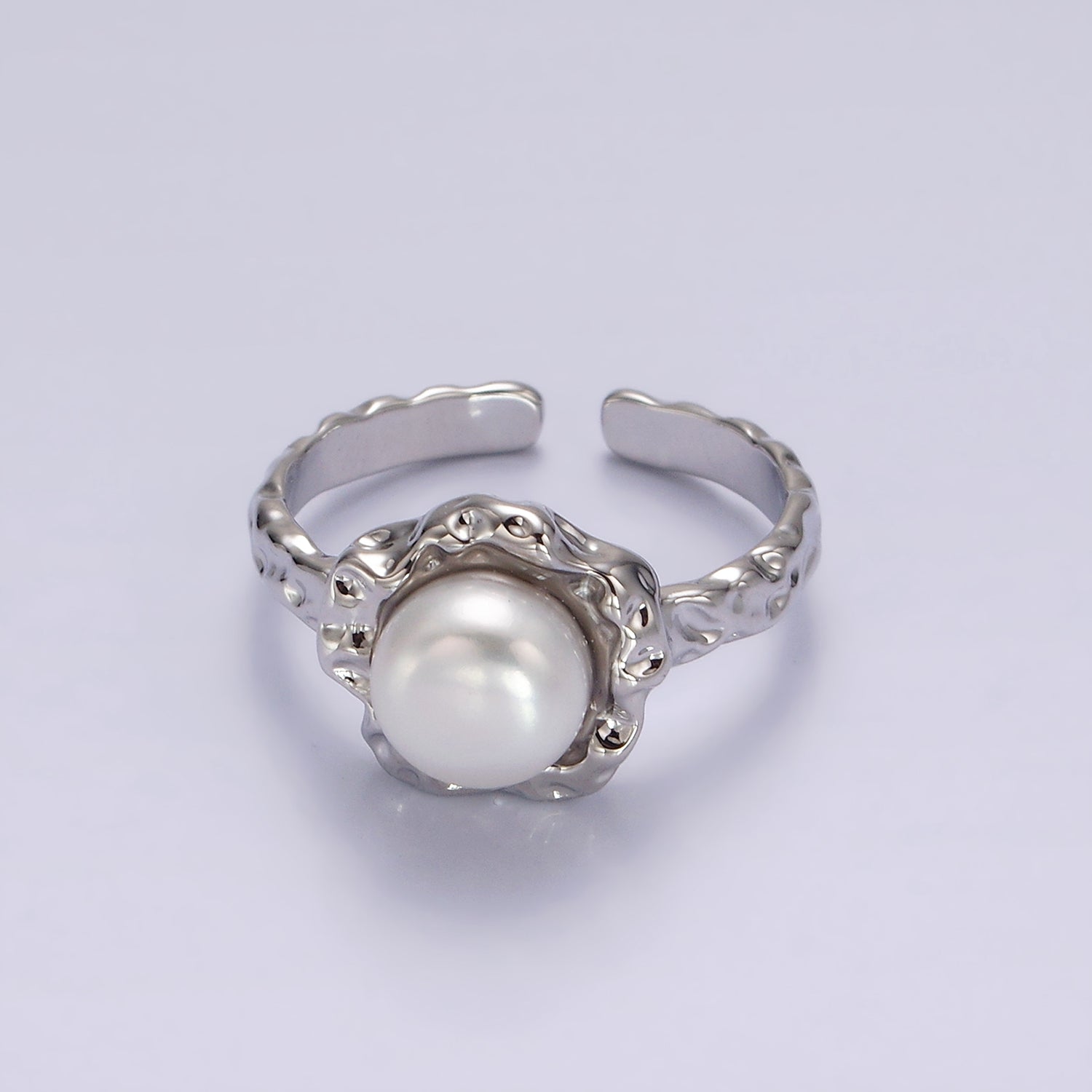 14K Gold Filled White, Pink Pearl Molten Hammered Ring in Gold 7 Silver | O1876 - O1879