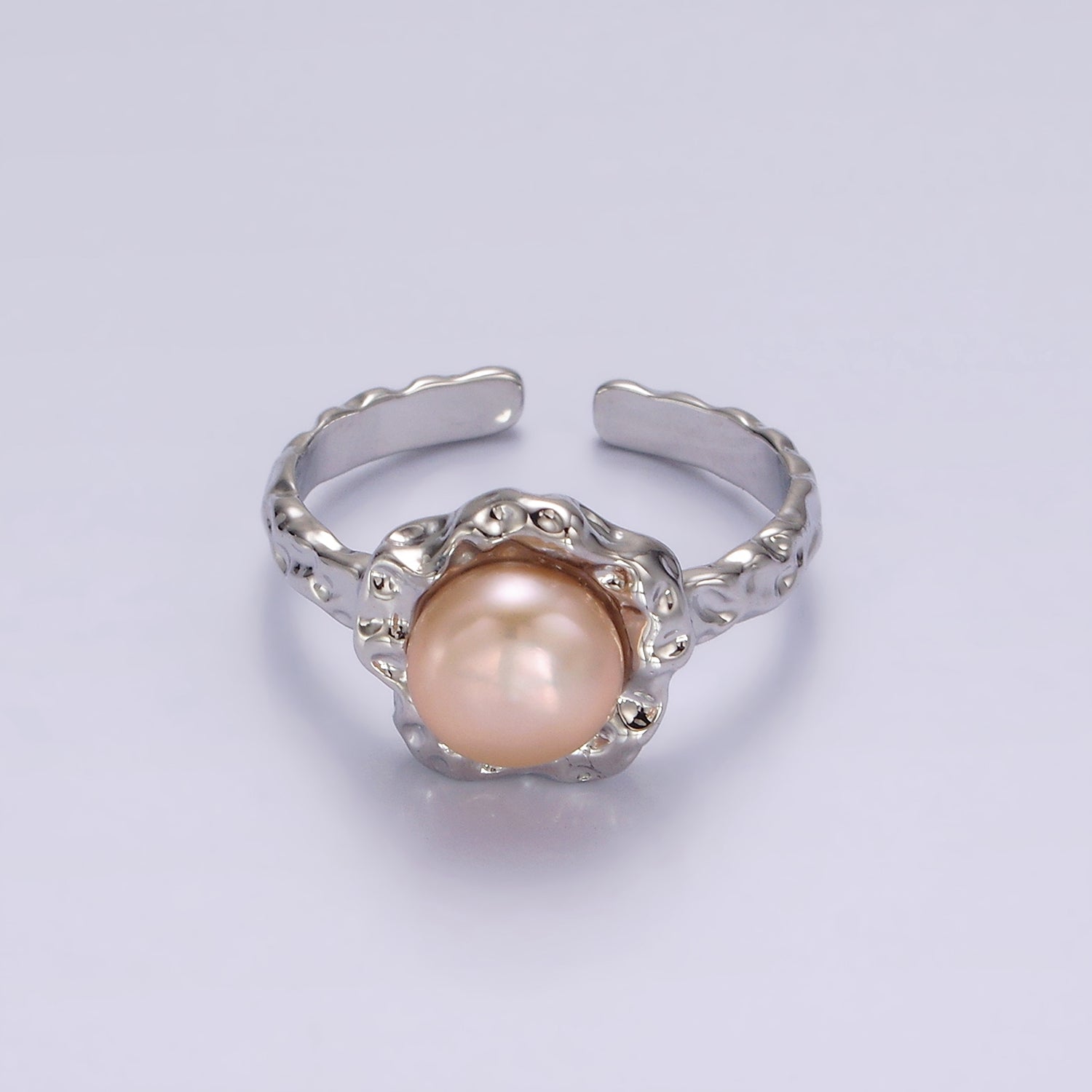 14K Gold Filled White, Pink Pearl Molten Hammered Ring in Gold 7 Silver | O1876 - O1879 - DLUXCA