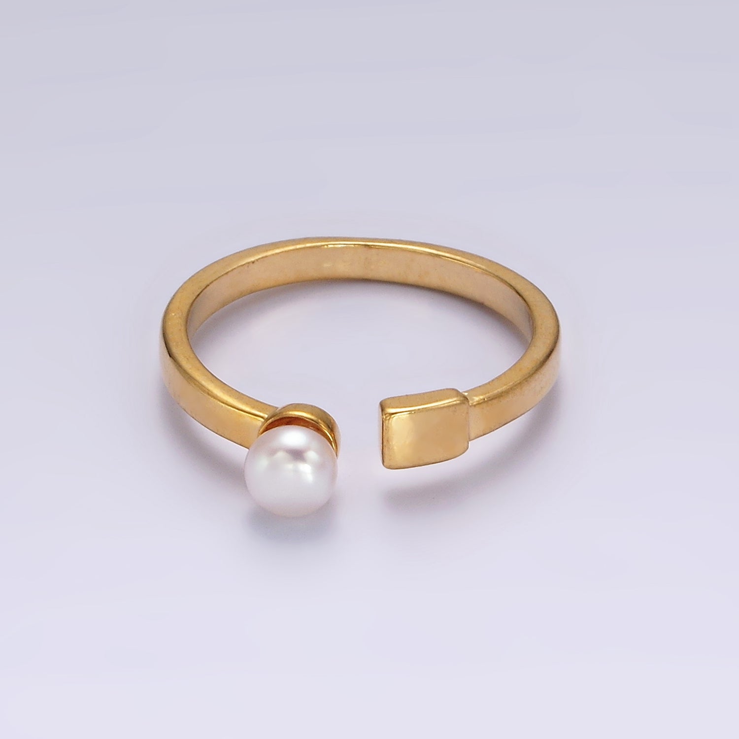 14K Gold Filled White, Pink Pearl Rectangular Open Claw Ring in Gold & Silver | O1880 - O1883 - DLUXCA