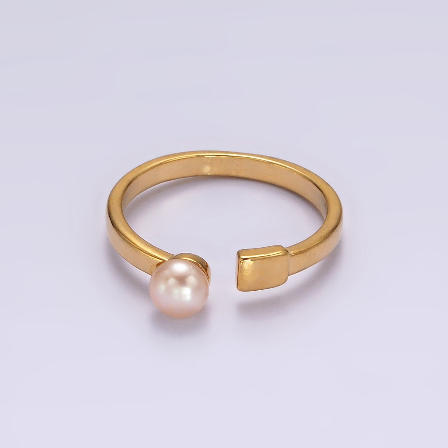 14K Gold Filled White, Pink Pearl Rectangular Open Claw Ring in Gold & Silver | O1880 - O1883 - DLUXCA