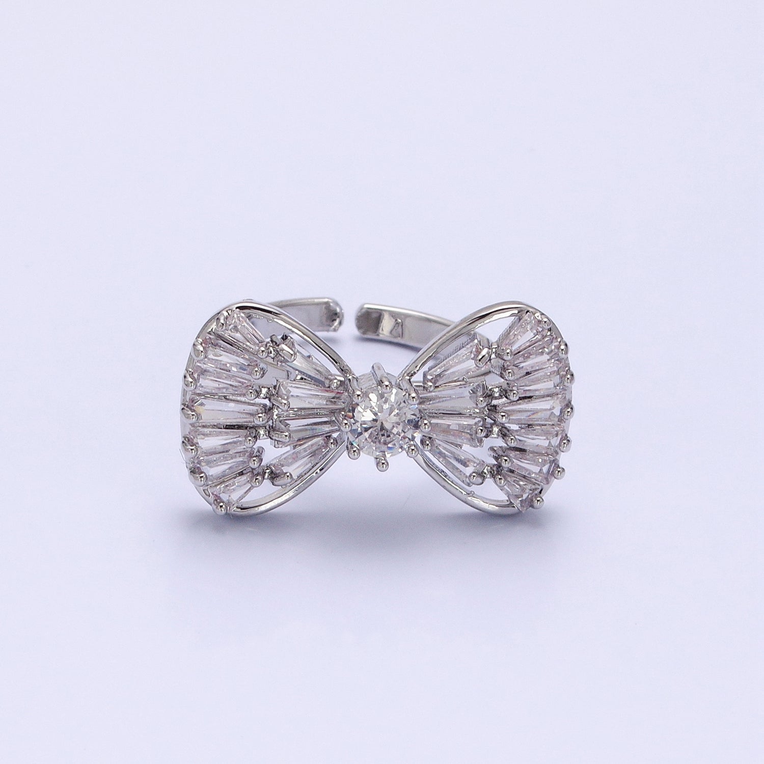 16K Gold Filled Ribbon Bow Baguette Ring in Gold & Silver | O559 O560 - DLUXCA