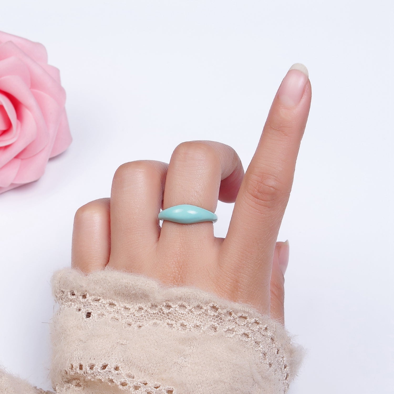 Gold Filled Neon Baby Blue Enamel Y2K Drop Signet Ring | O564 - DLUXCA