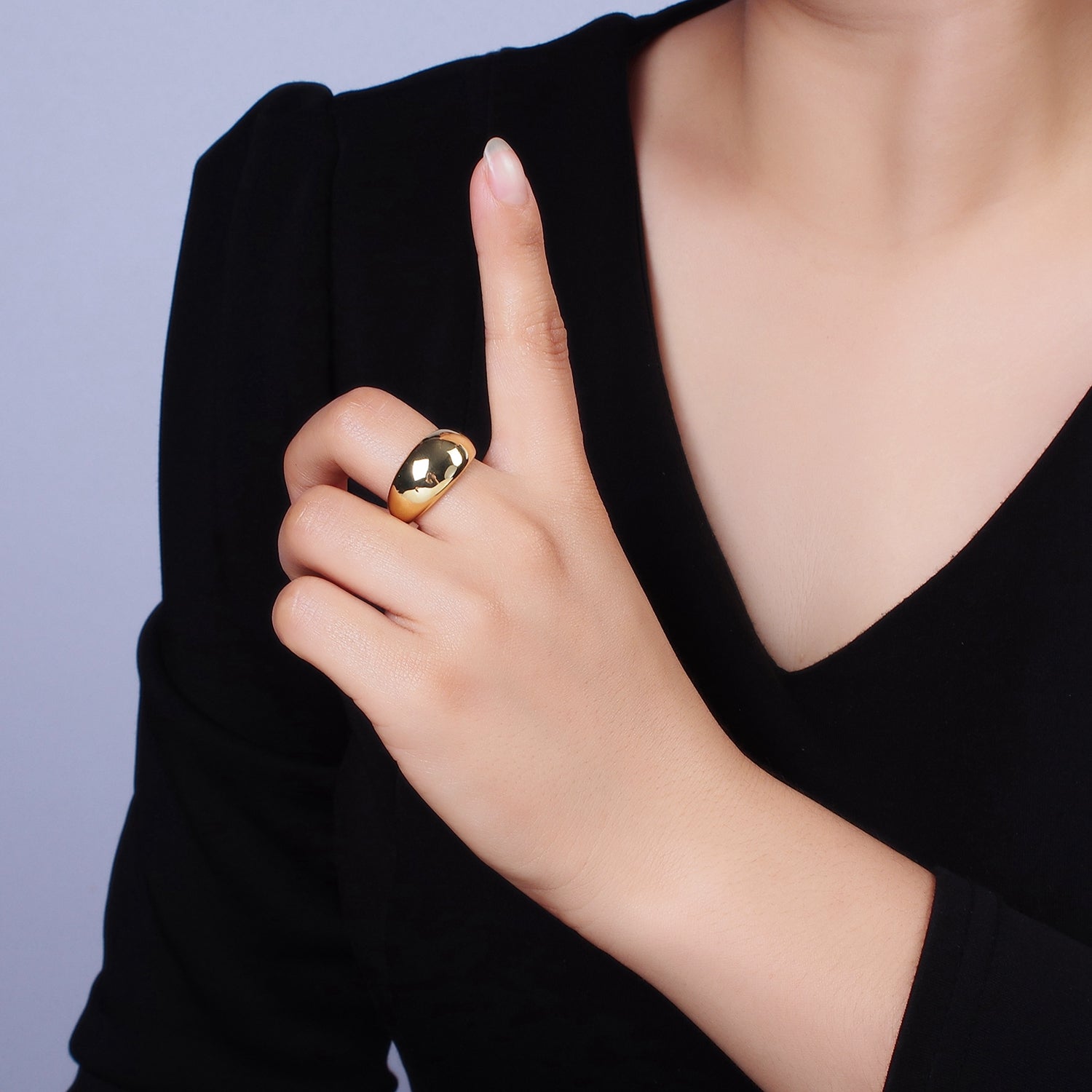 14K Gold Filled Dome Minimalist Band Statement Ring | O572 - DLUXCA