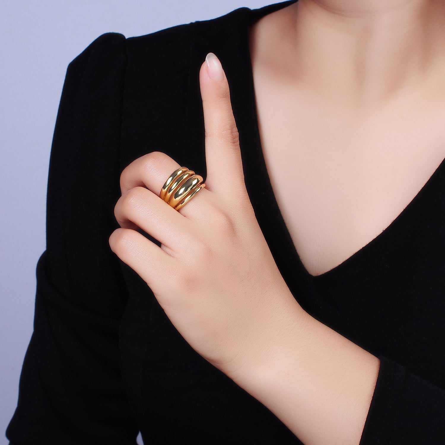 14K Gold Filled Chubby Dome Multiple Band Statement Ring | O573 - DLUXCA