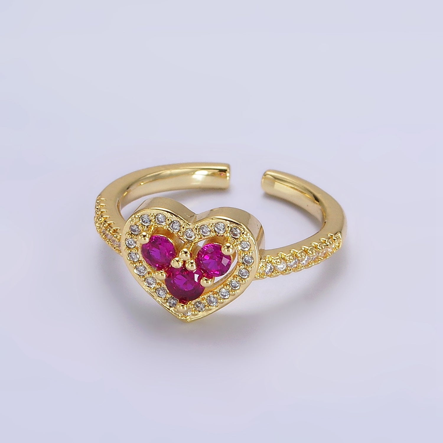 14K Gold Filled Heart Clear, Green, Fuchsia, Purple Micro Paved CZ Ring | O575 - O578 - DLUXCA