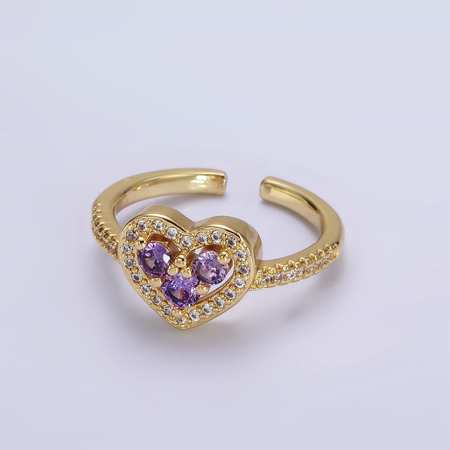 14K Gold Filled Heart Clear, Green, Fuchsia, Purple Micro Paved CZ Ring | O575 - O578 - DLUXCA