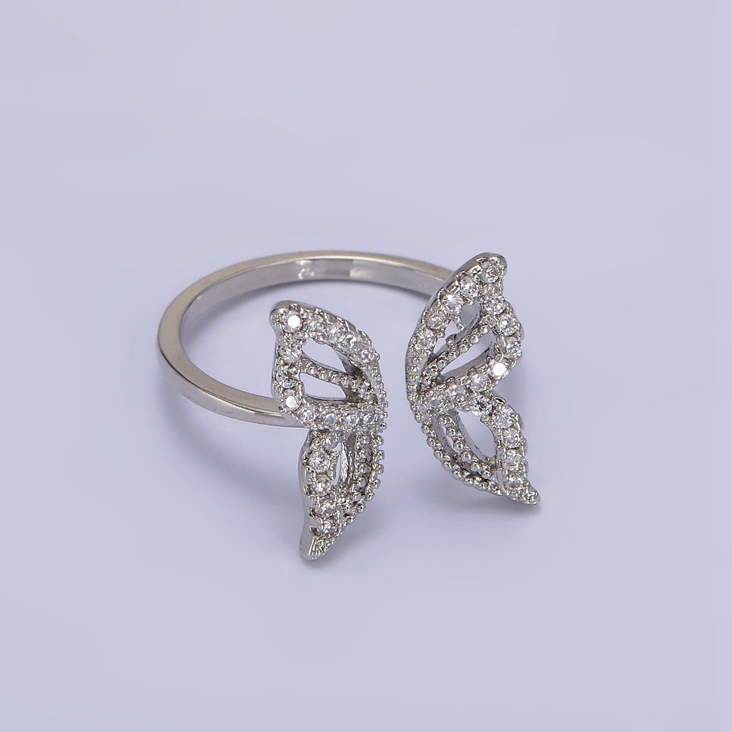 16K Gold Filled Clear Micro Paved CZ Open Butterfly Ring in Gold & Silver | R044 O591 - DLUXCA