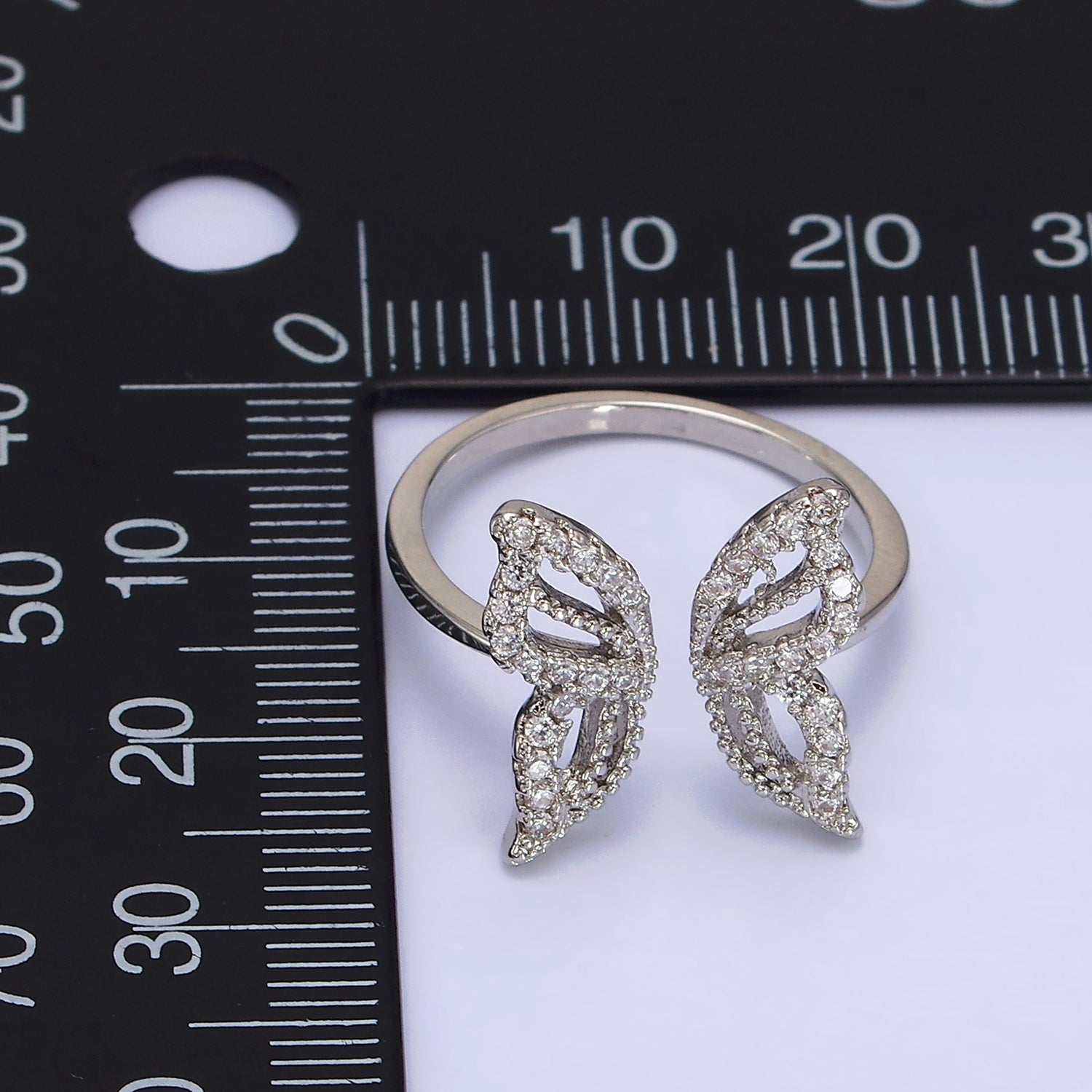 16K Gold Filled Clear Micro Paved CZ Open Butterfly Ring in Gold & Silver | R044 O591 - DLUXCA