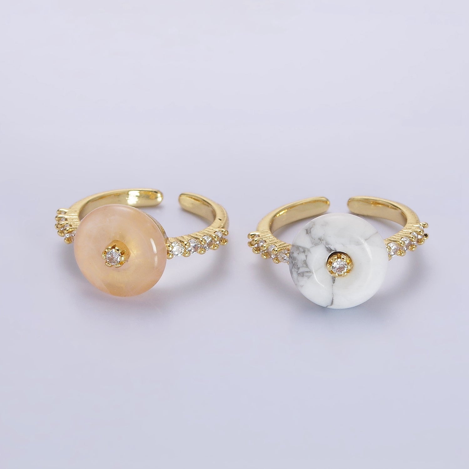 14K Gold Filled White Howlite, Orange Cats Eye Donut Micro Paved Ring | O584 O585 - DLUXCA