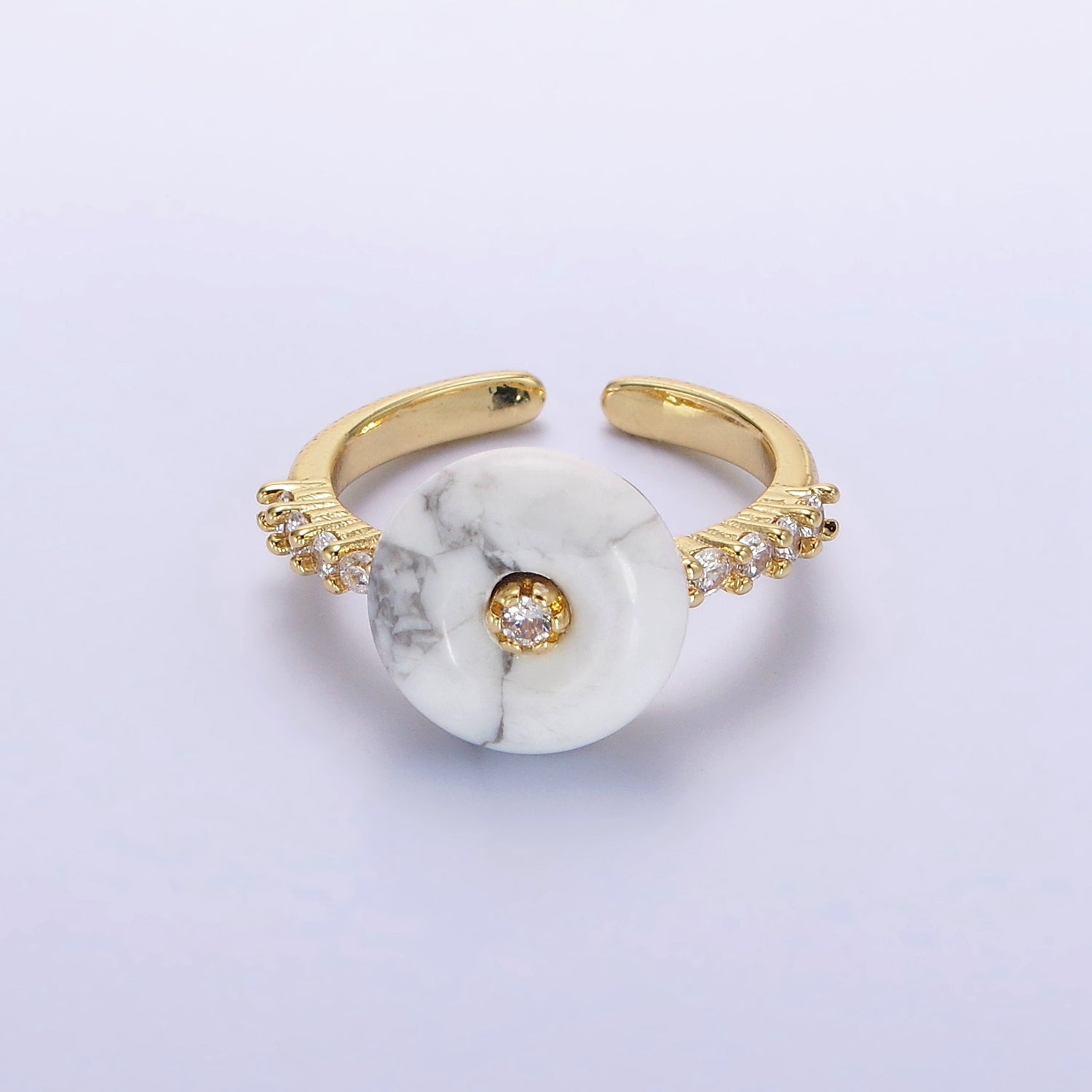 14K Gold Filled White Howlite, Orange Cats Eye Donut Micro Paved Ring | O584 O585 - DLUXCA