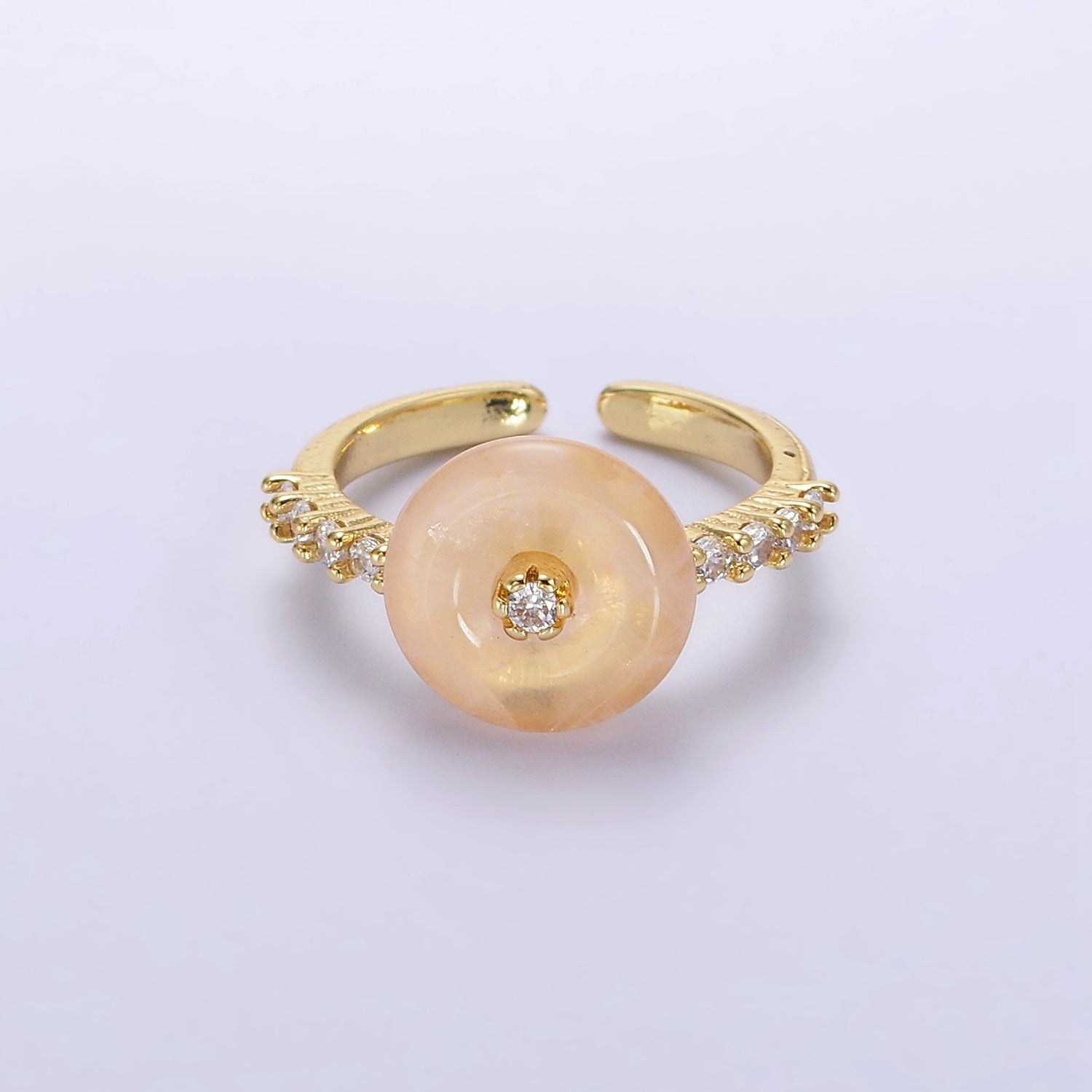 14K Gold Filled White Howlite, Orange Cats Eye Donut Micro Paved Ring | O584 O585 - DLUXCA