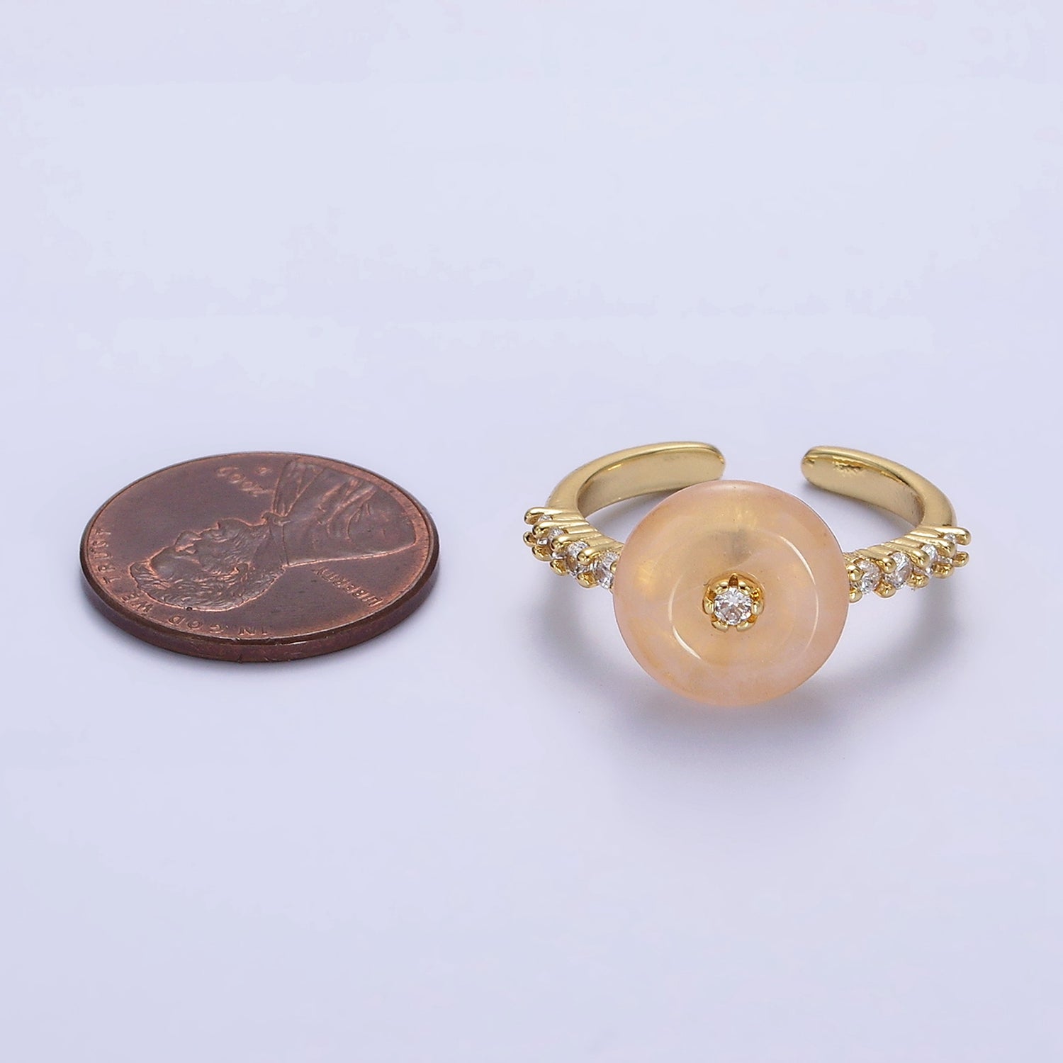 14K Gold Filled White Howlite, Orange Cats Eye Donut Micro Paved Ring | O584 O585 - DLUXCA