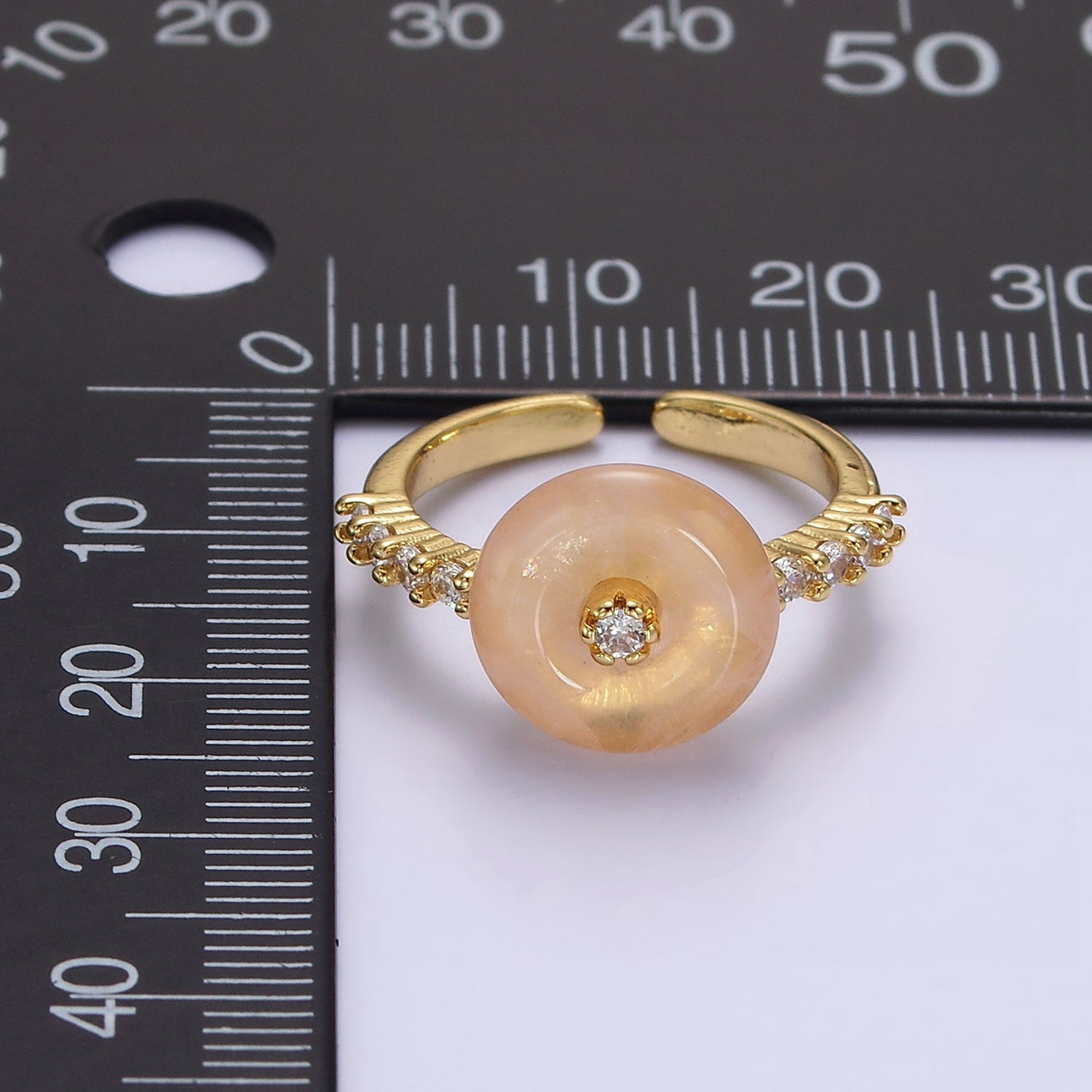 14K Gold Filled White Howlite, Orange Cats Eye Donut Micro Paved Ring | O584 O585 - DLUXCA