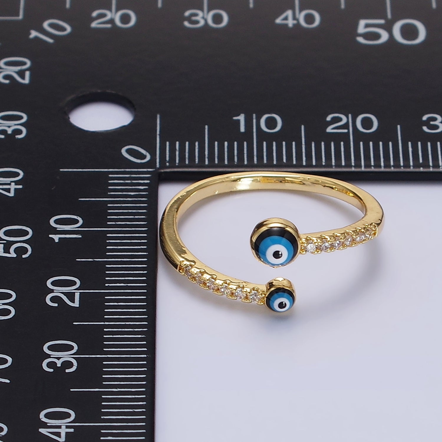 14K Gold Filled Double Evil Eye Enamel Clear Micro Paved CZ Open Ring | O600 - DLUXCA