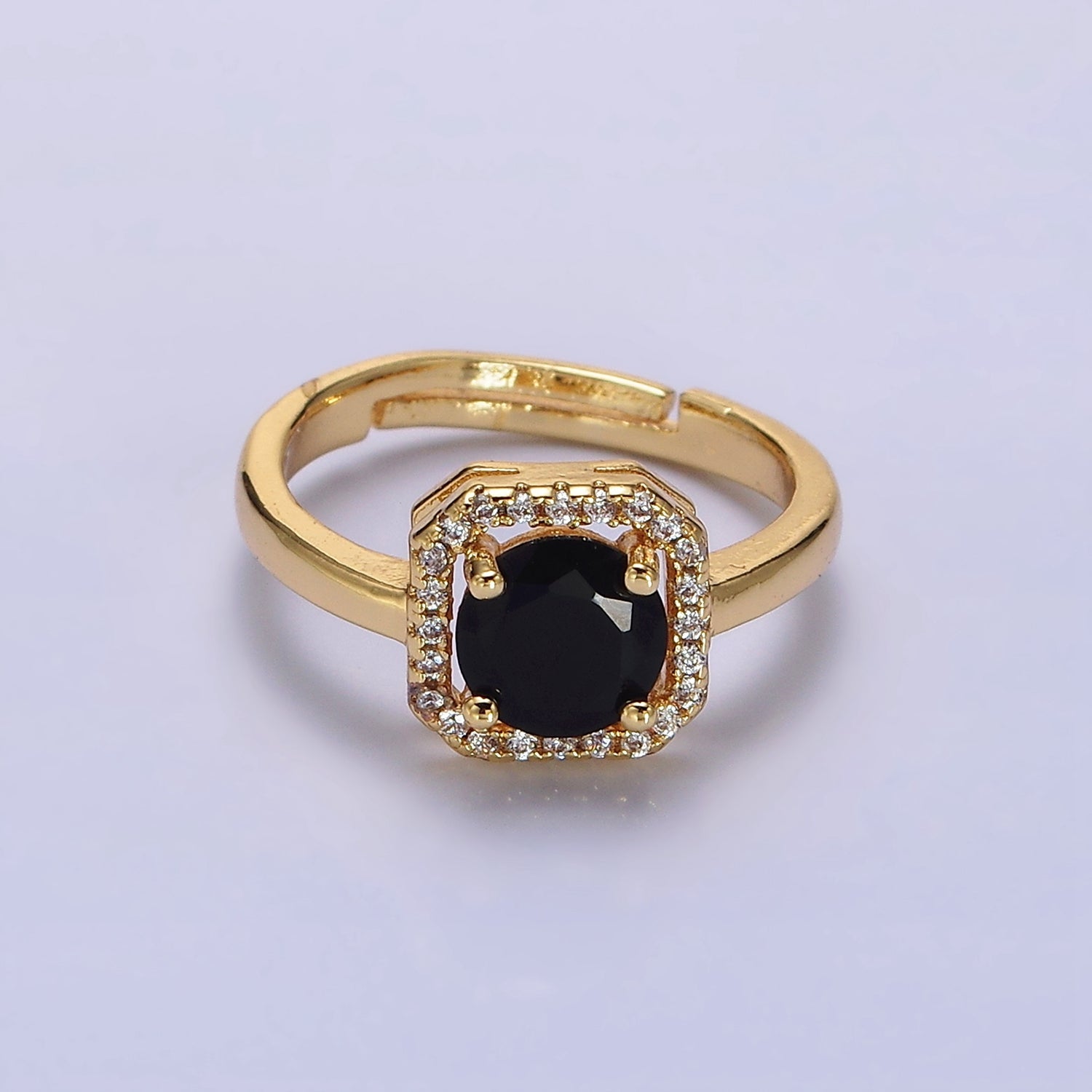 14K Gold Filled Black, Clear, Red CZ  Micro Paved Octagonal Solitaire Adjustable Ring | O601 O602 O641 - DLUXCA