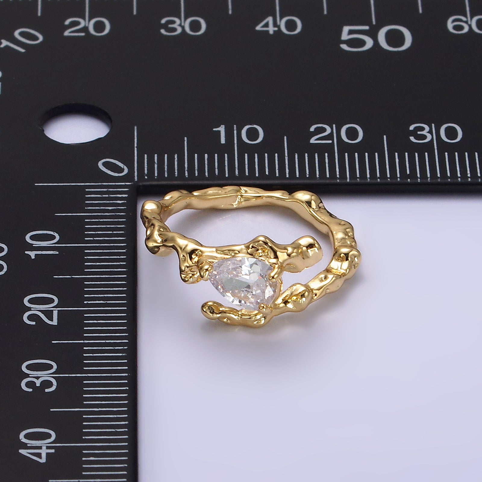 14K Gold Filled Clear CZ Teardrop Molten Drip Open Ring | O603 - DLUXCA