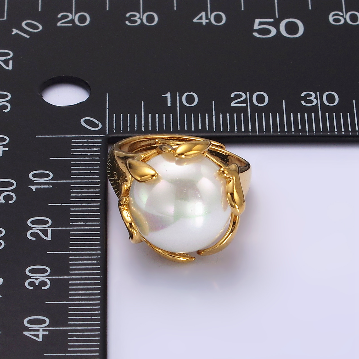 14K Gold Filled White Round Pearl Molten Adjustable Signet Ring | O606 - DLUXCA