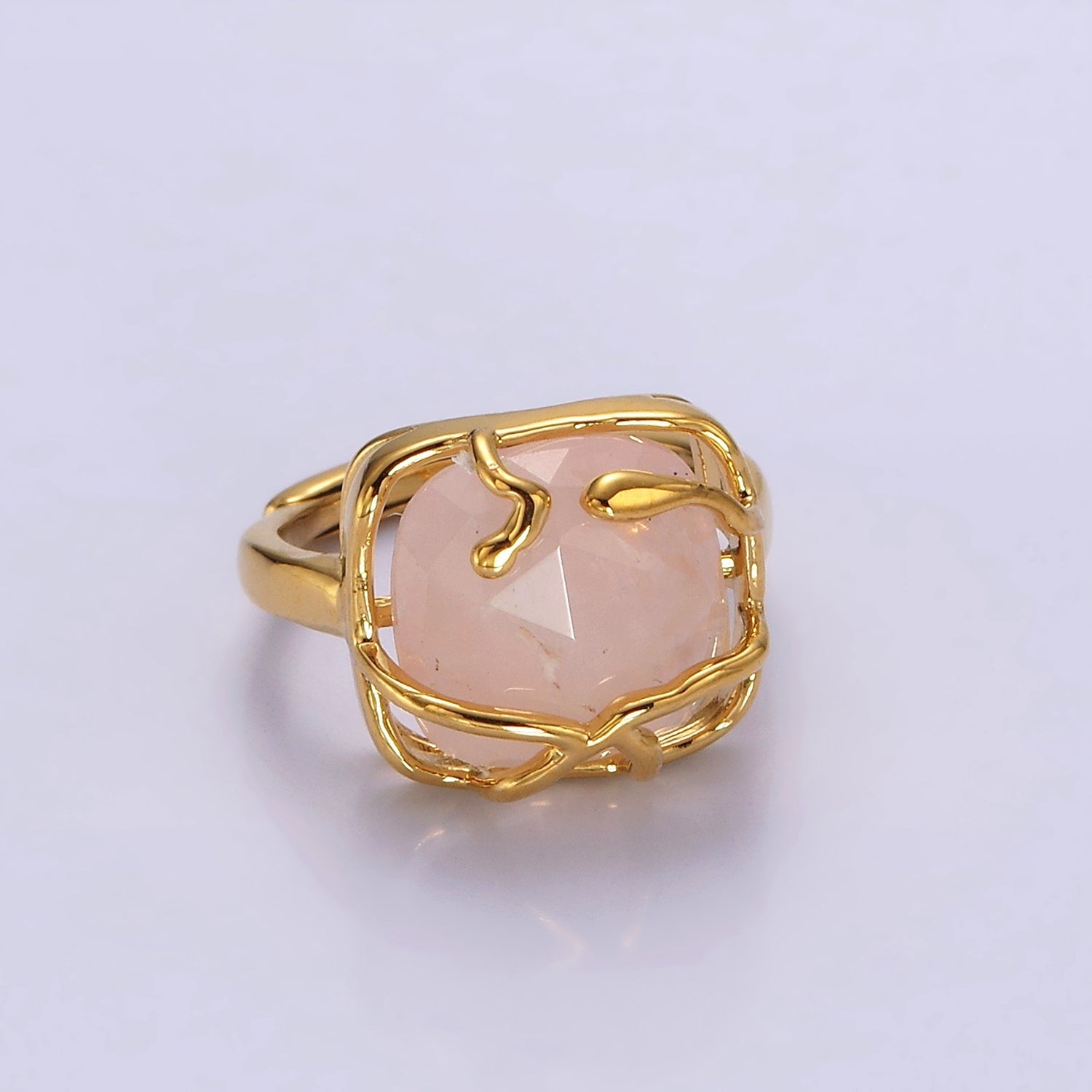 16K Gold Filled Rose Quartz, Labradorite Multifaceted Gemstone Molten Drip Ring | O610 O611 - DLUXCA