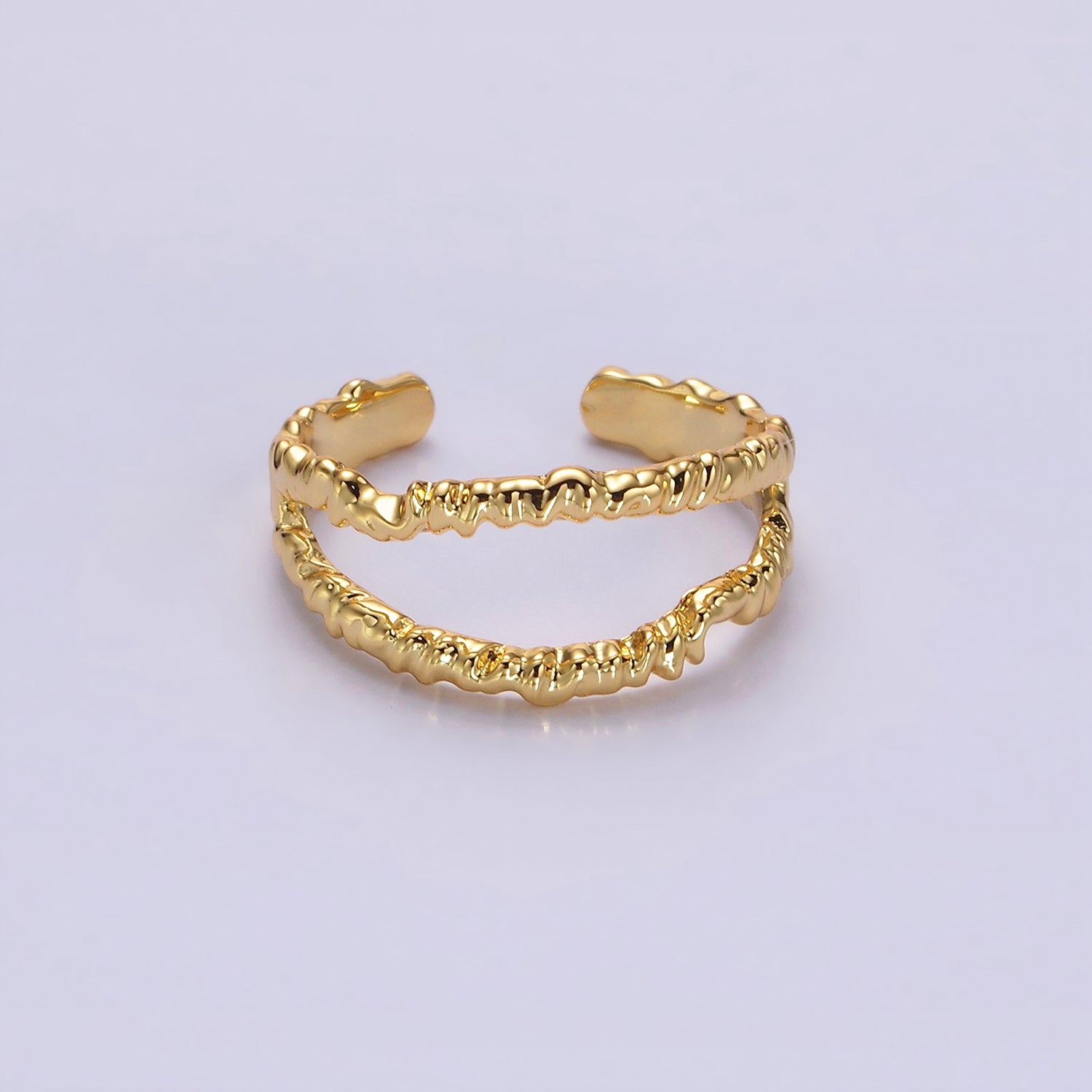 24K Gold Filled Open Double Molten Drip Band in Gold & Silver Ring | O623 O624 - DLUXCA