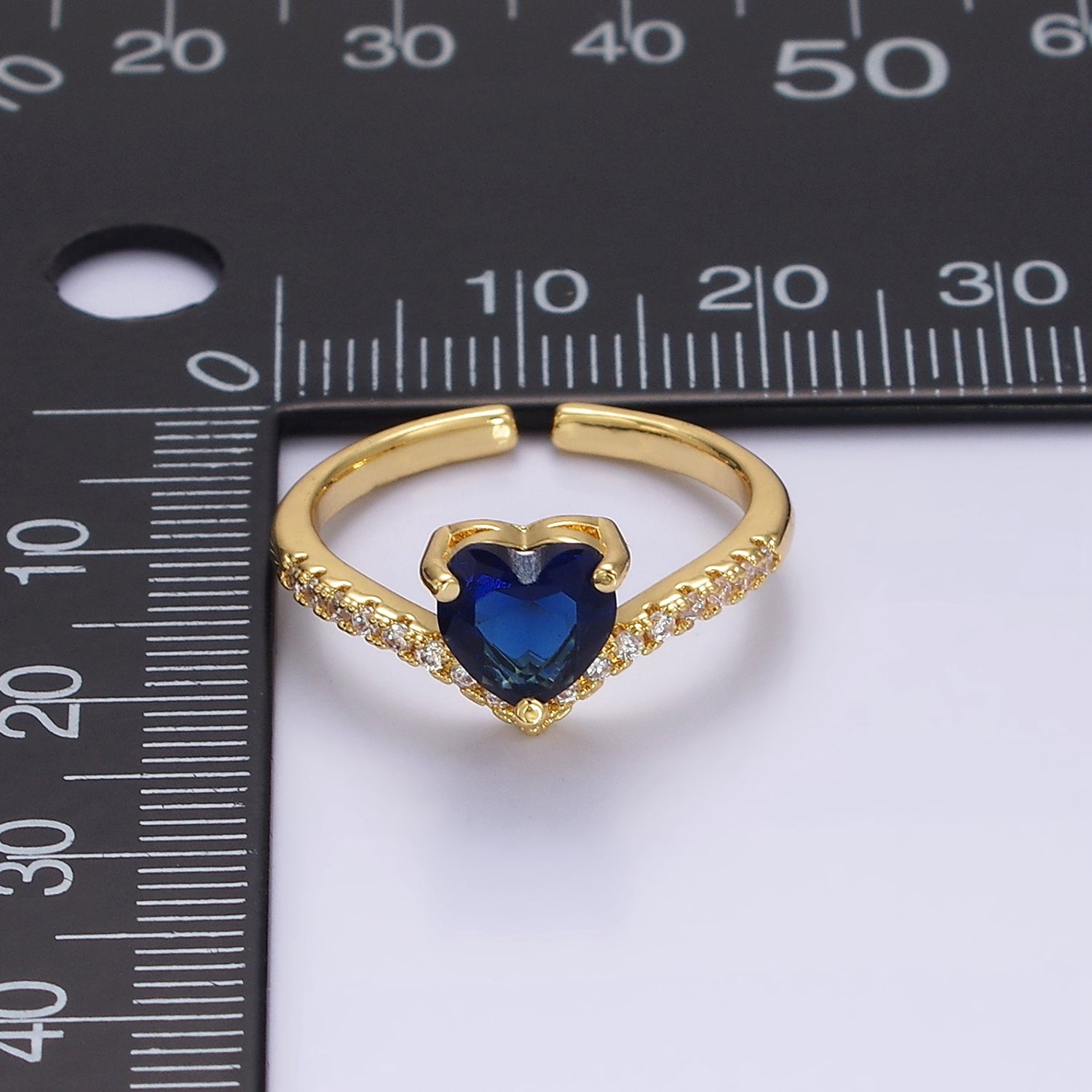 14K Gold Filled Blue, Clear, Pink Heart CZ Micro Paved Chevron Ring in Silver & Gold | O627 - O630 - DLUXCA