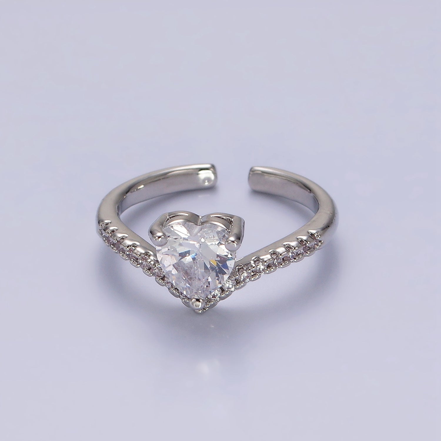 14K Gold Filled Blue, Clear, Pink Heart CZ Micro Paved Chevron Ring in Silver & Gold | O627 - O630 - DLUXCA