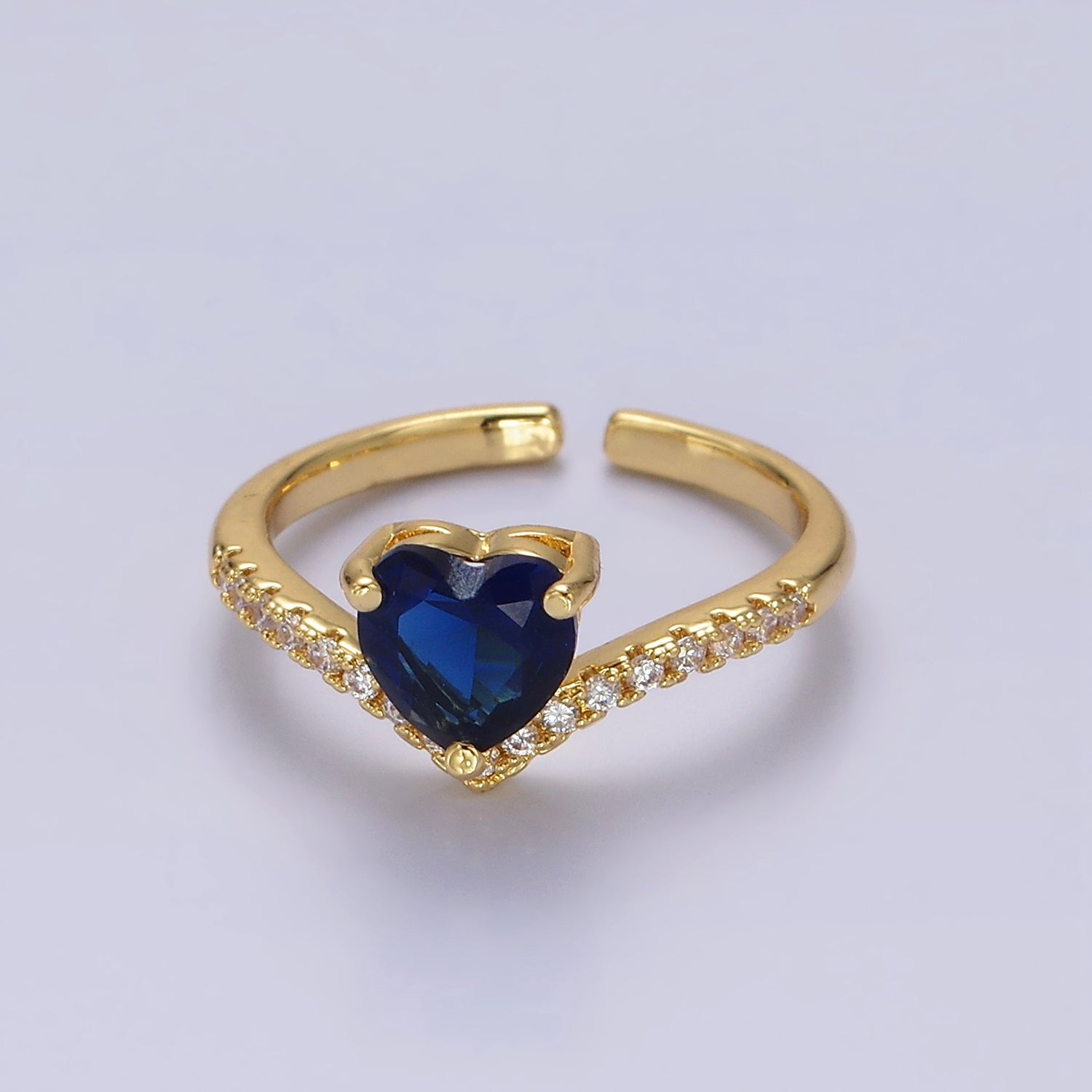 14K Gold Filled Blue, Clear, Pink Heart CZ Micro Paved Chevron Ring in Silver & Gold | O627 - O630 - DLUXCA