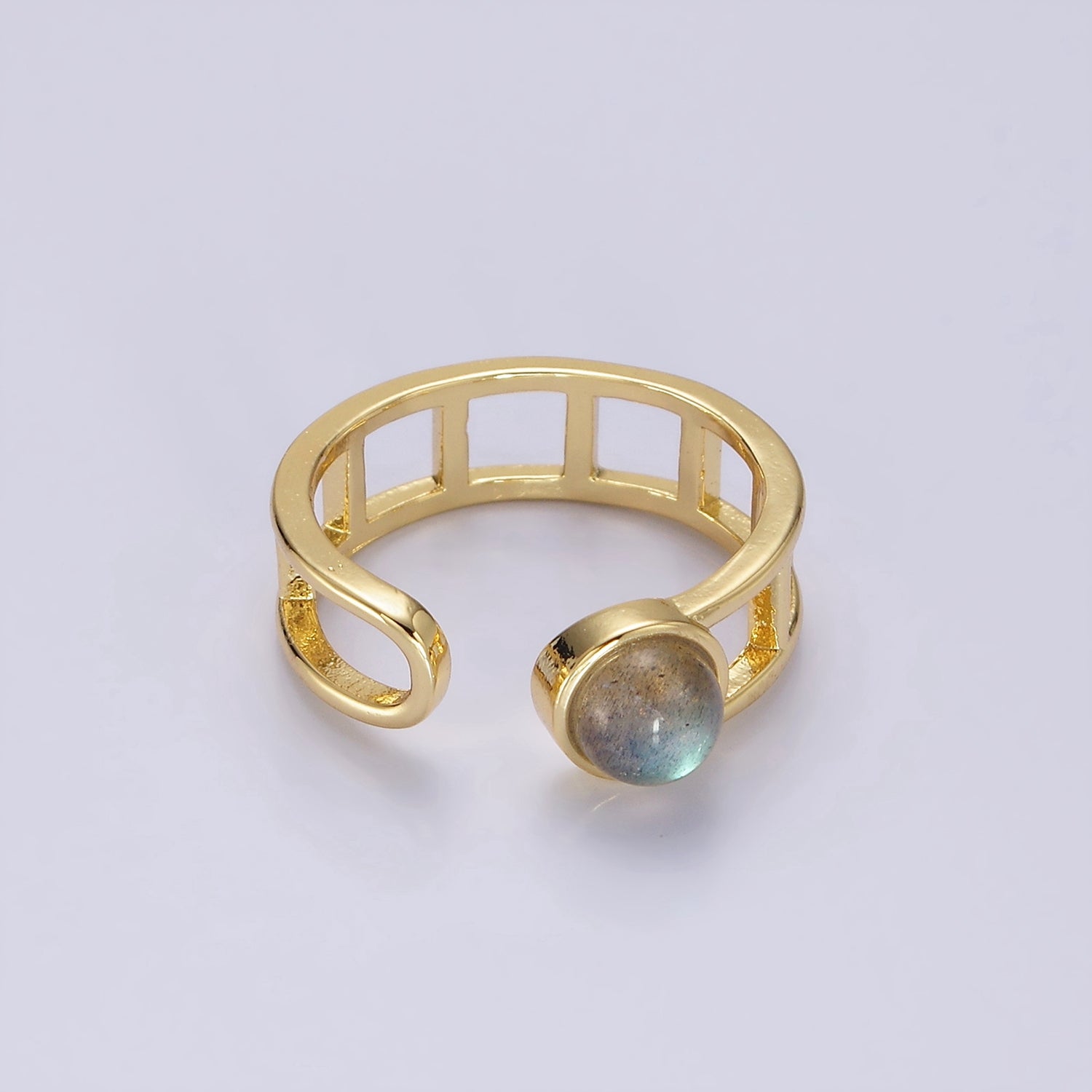 14K Gold Filled Round Labradorite Bar Wrap Double Band Ring | O642 - DLUXCA