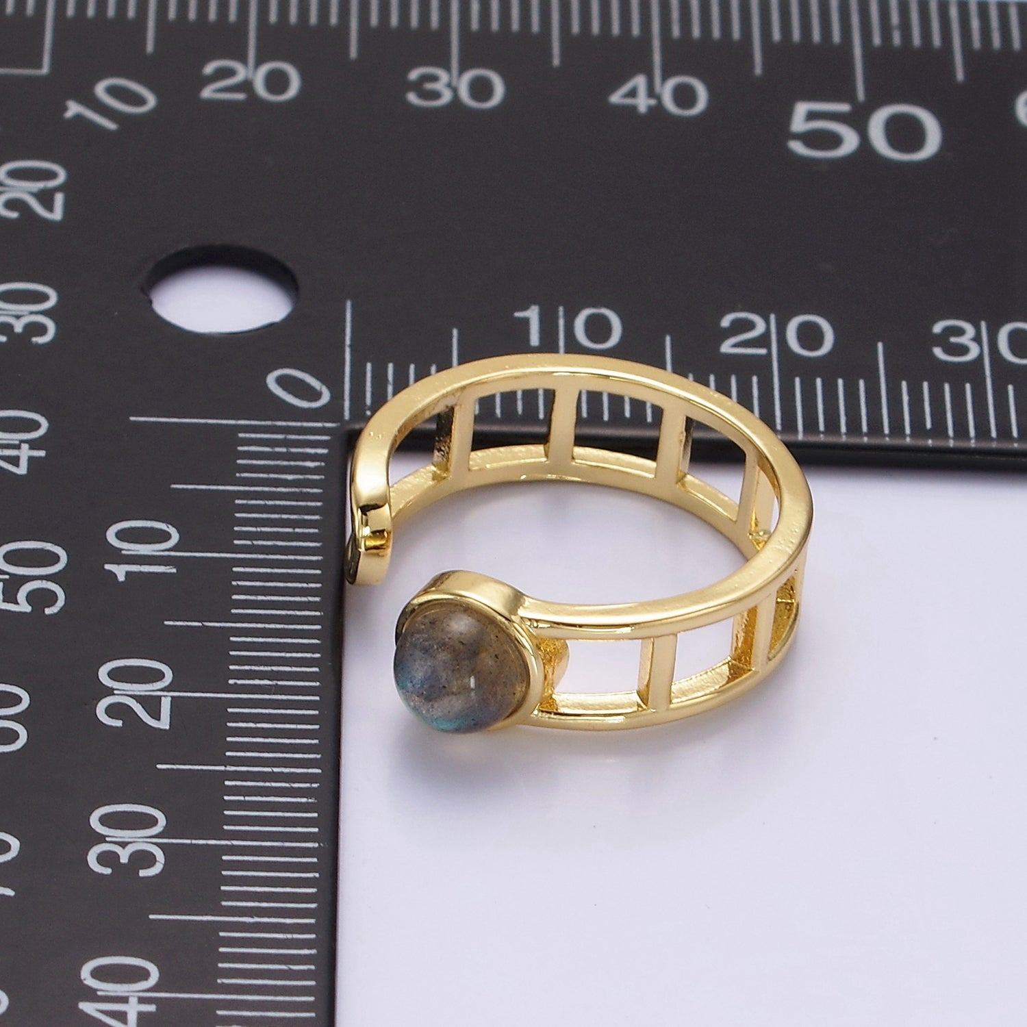 14K Gold Filled Round Labradorite Bar Wrap Double Band Ring | O642 - DLUXCA