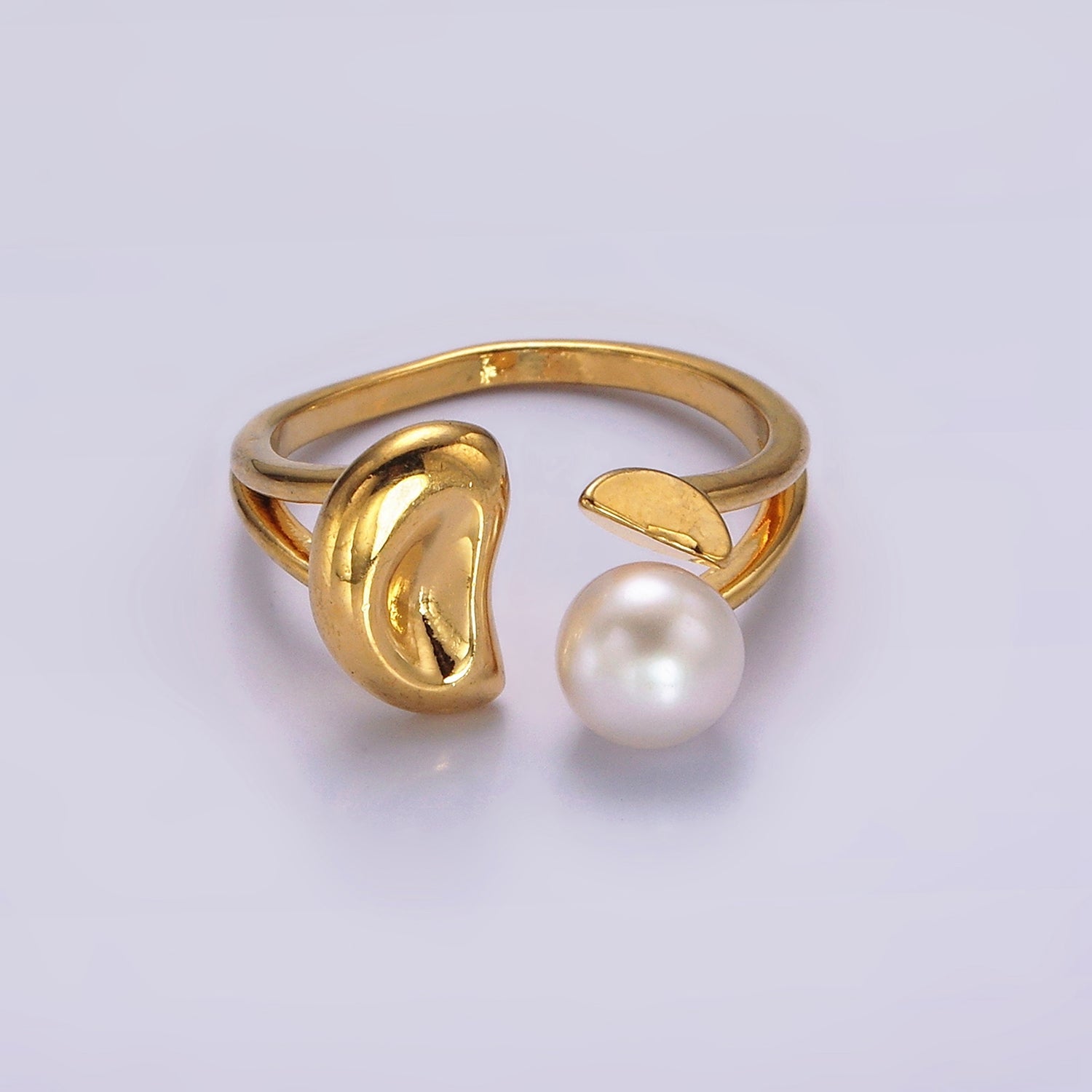 14K Gold Filled White, Pink Pearl Molten Dented Open Wrap Ring in Gold & Silver | O644 - O647