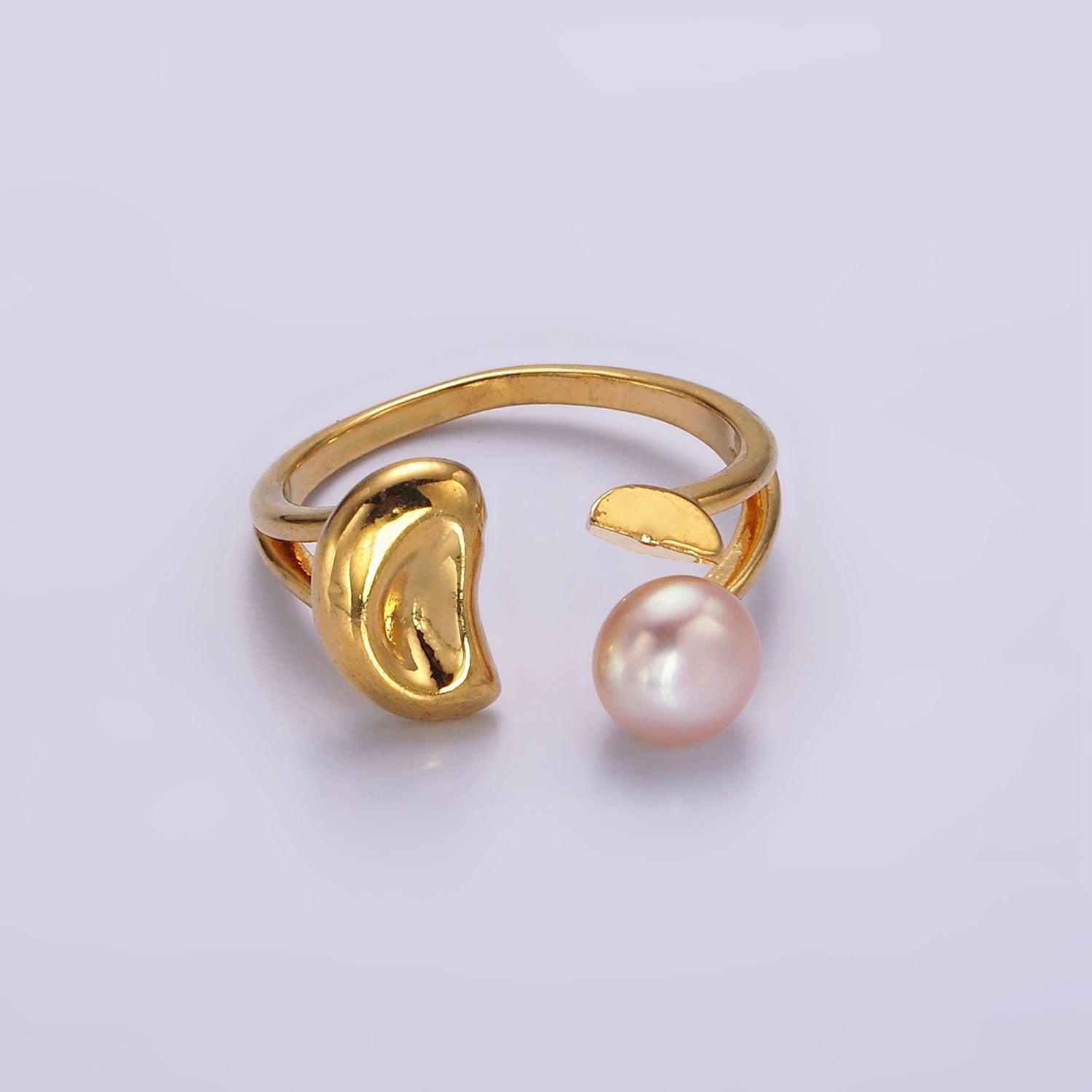 14K Gold Filled White, Pink Pearl Molten Dented Open Wrap Ring in Gold & Silver | O644 - O647 - DLUXCA