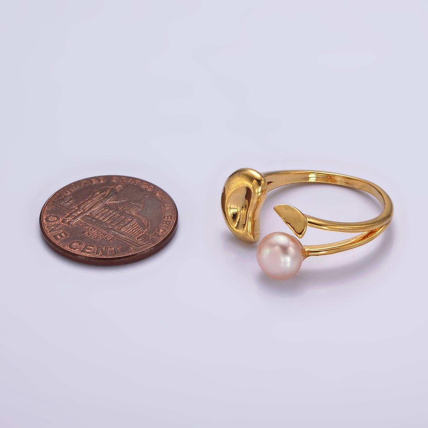 14K Gold Filled White, Pink Pearl Molten Dented Open Wrap Ring in Gold & Silver | O644 - O647 - DLUXCA