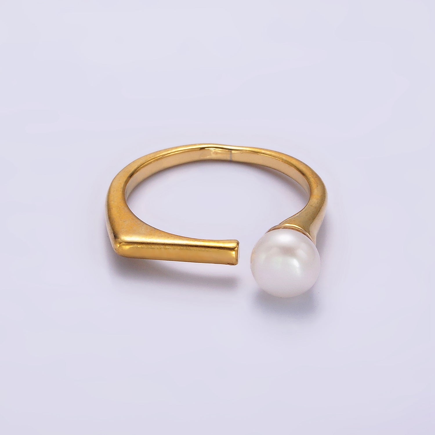 14K Gold Filled White, Pink Pearl Open Wrap Flat Signet Ring in Gold & Silver | O648 - O651