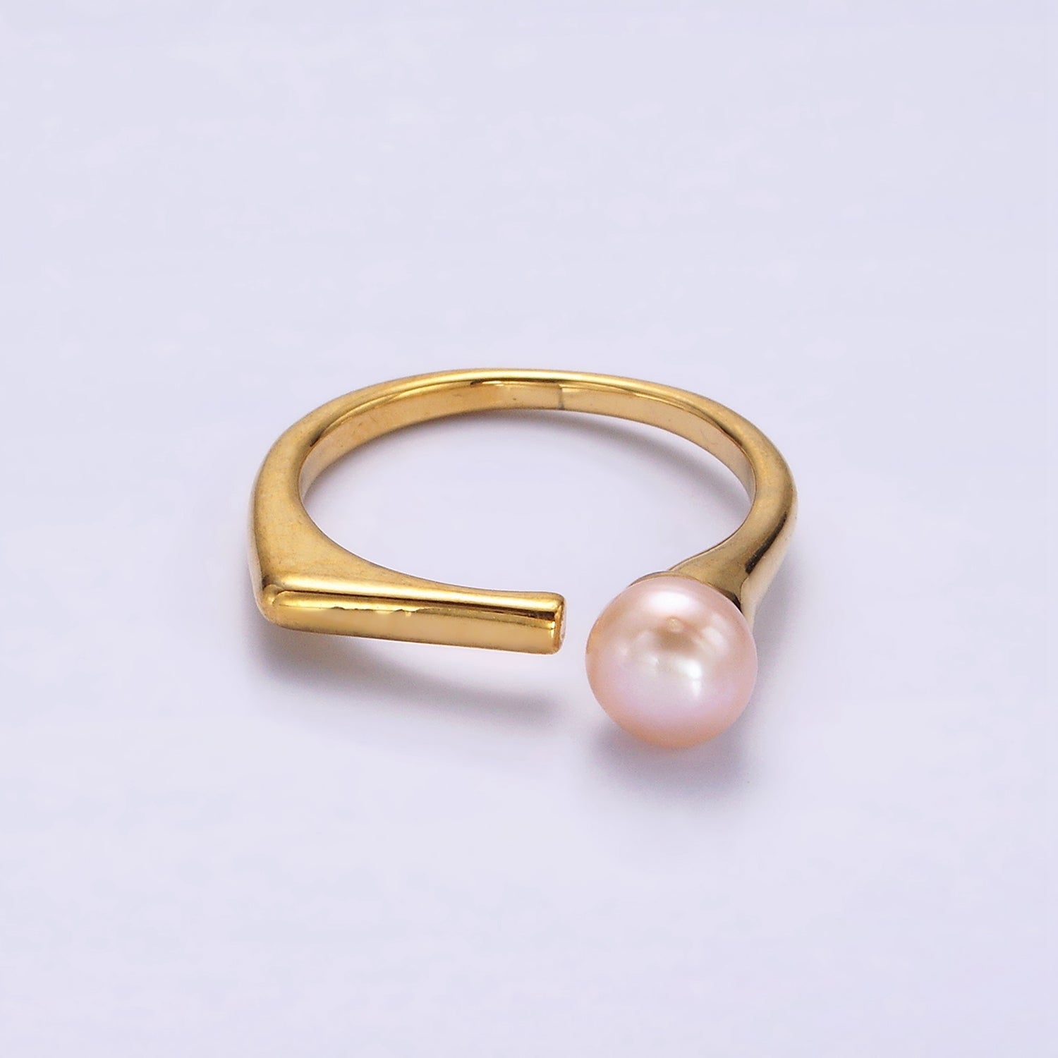 14K Gold Filled White, Pink Pearl Open Wrap Flat Signet Ring in Gold & Silver | O648 - O651