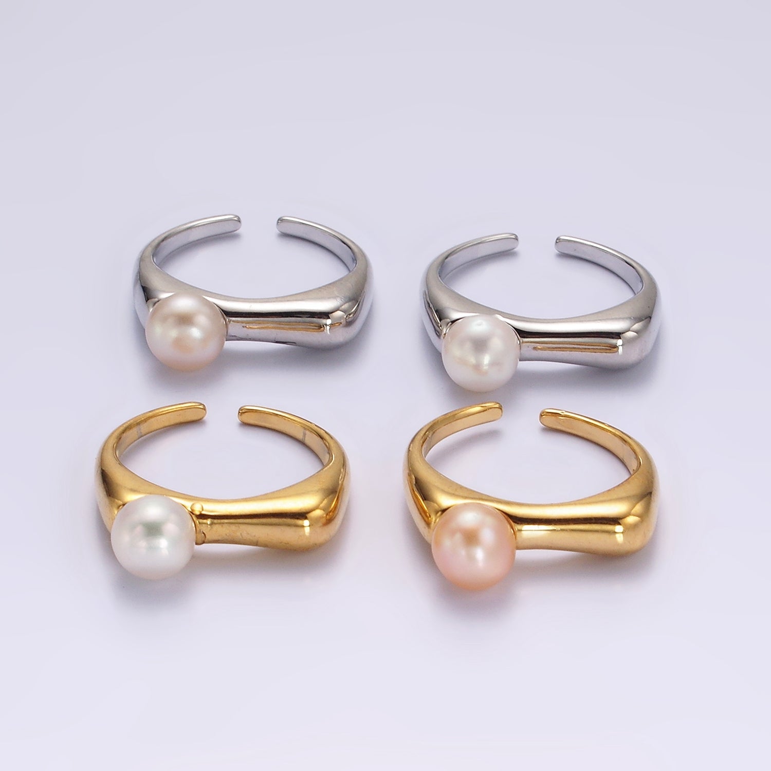 14K Gold Filled White, Pink Pearl Flat Signet Ring in Gold & Silver | O652 - O655 - DLUXCA