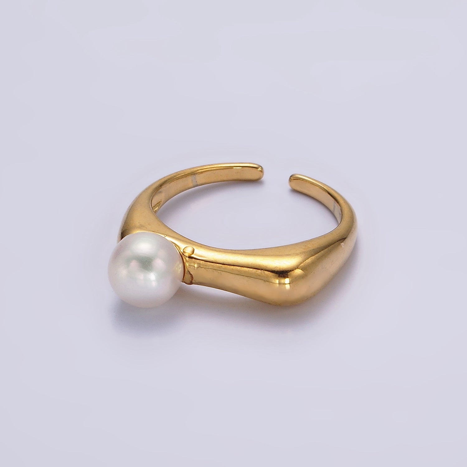 14K Gold Filled White, Pink Pearl Flat Signet Ring in Gold & Silver | O652 - O655 - DLUXCA