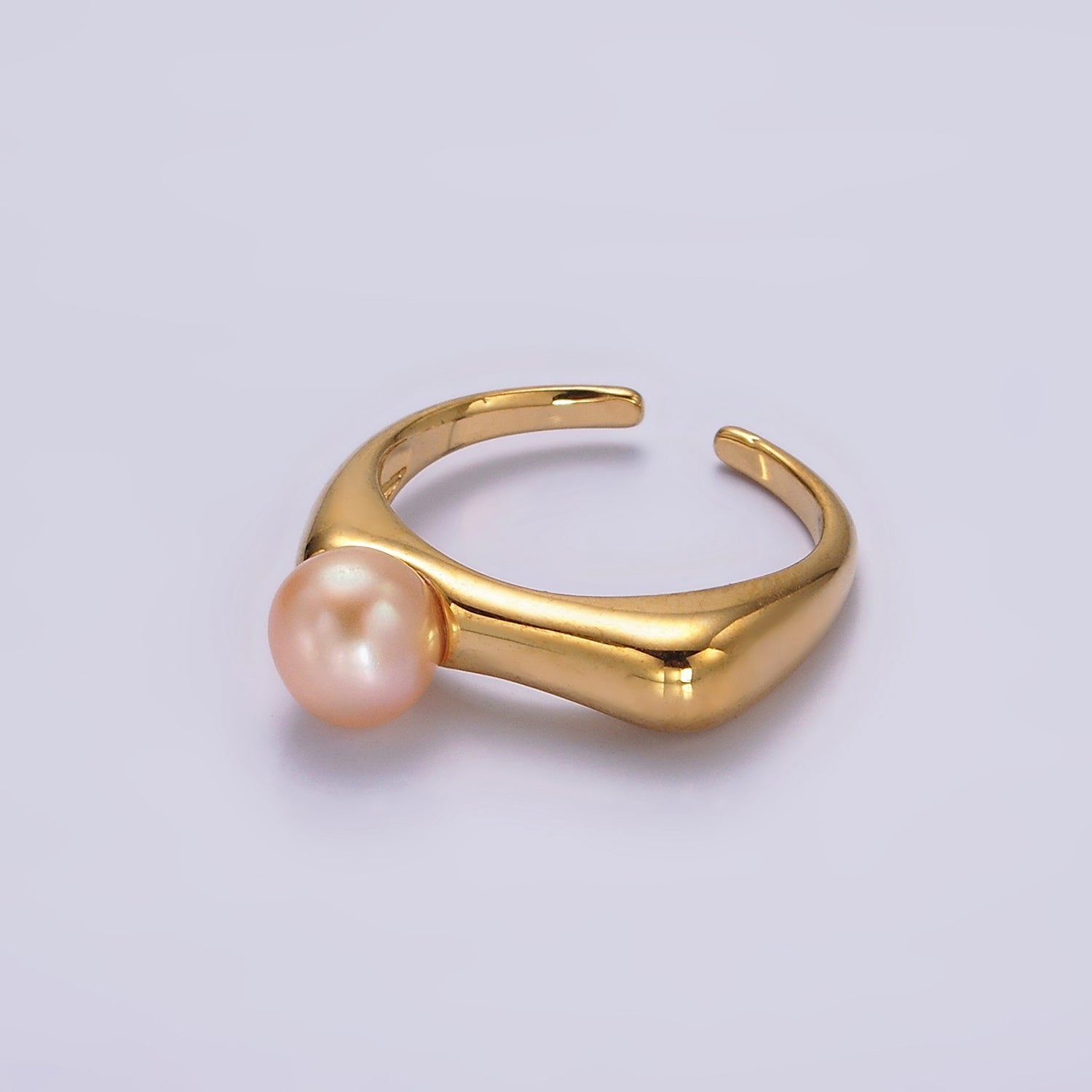 14K Gold Filled White, Pink Pearl Flat Signet Ring in Gold & Silver | O652 - O655 - DLUXCA