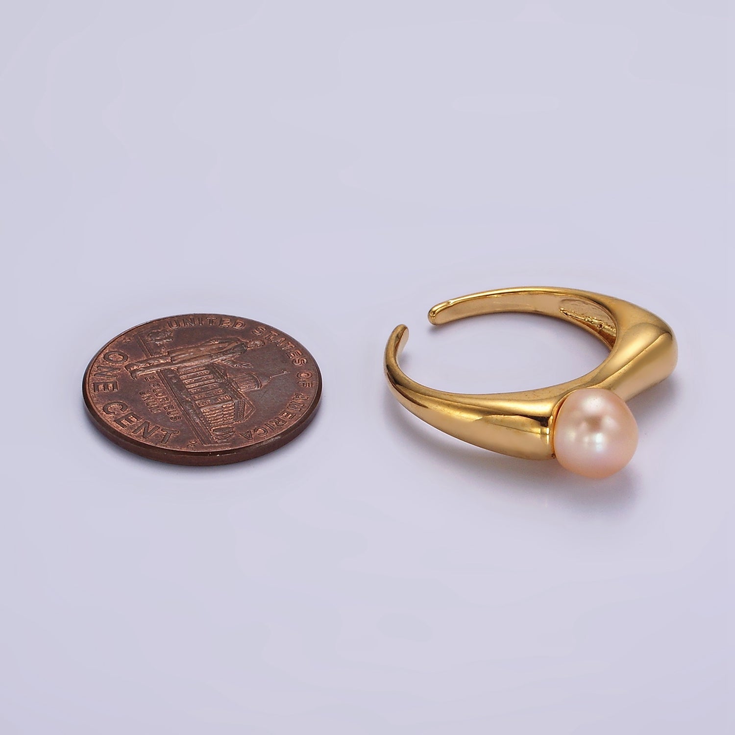 14K Gold Filled White, Pink Pearl Flat Signet Ring in Gold & Silver | O652 - O655 - DLUXCA