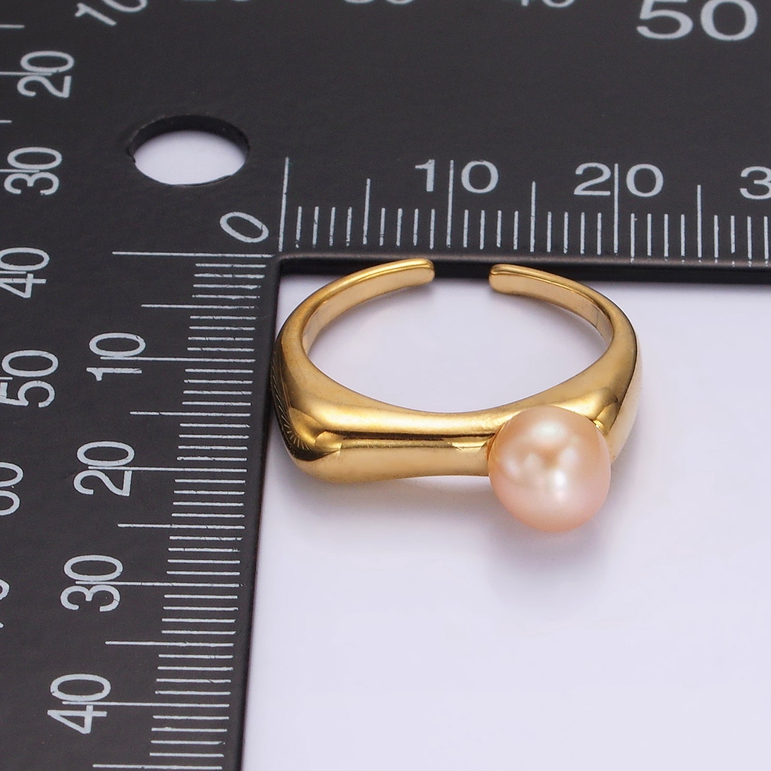 14K Gold Filled White, Pink Pearl Flat Signet Ring in Gold & Silver | O652 - O655 - DLUXCA