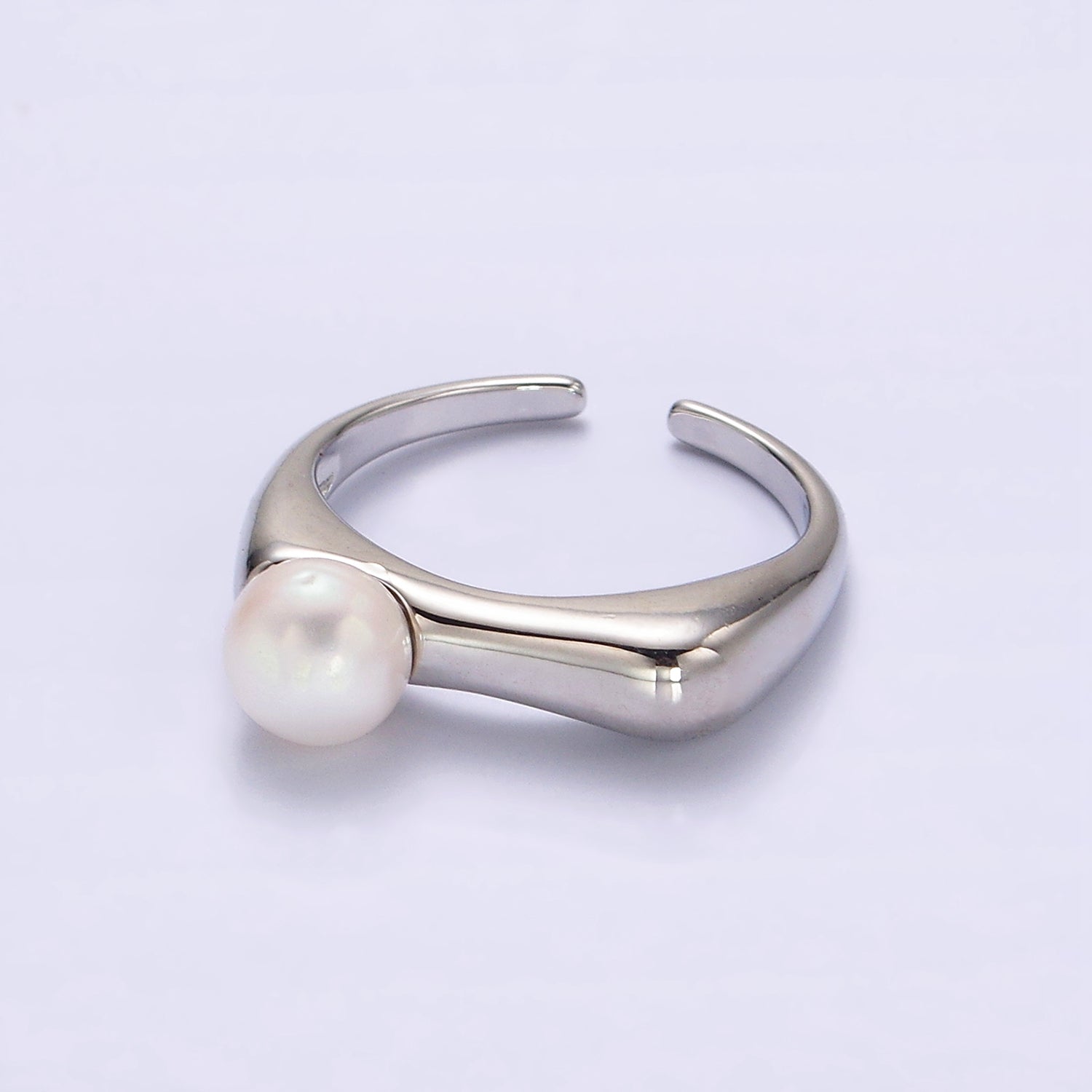 14K Gold Filled White, Pink Pearl Flat Signet Ring in Gold & Silver | O652 - O655 - DLUXCA