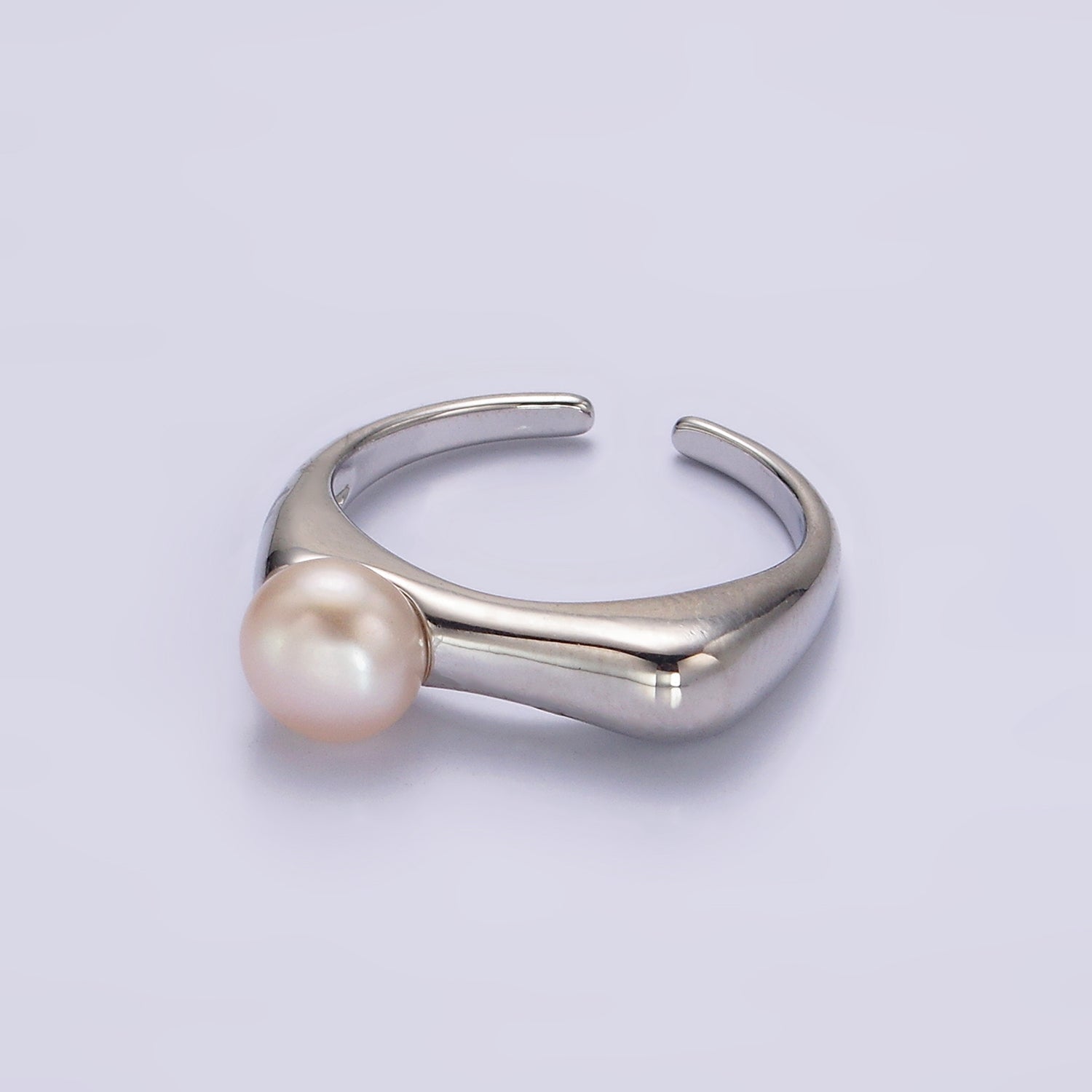 14K Gold Filled White, Pink Pearl Flat Signet Ring in Gold & Silver | O652 - O655 - DLUXCA