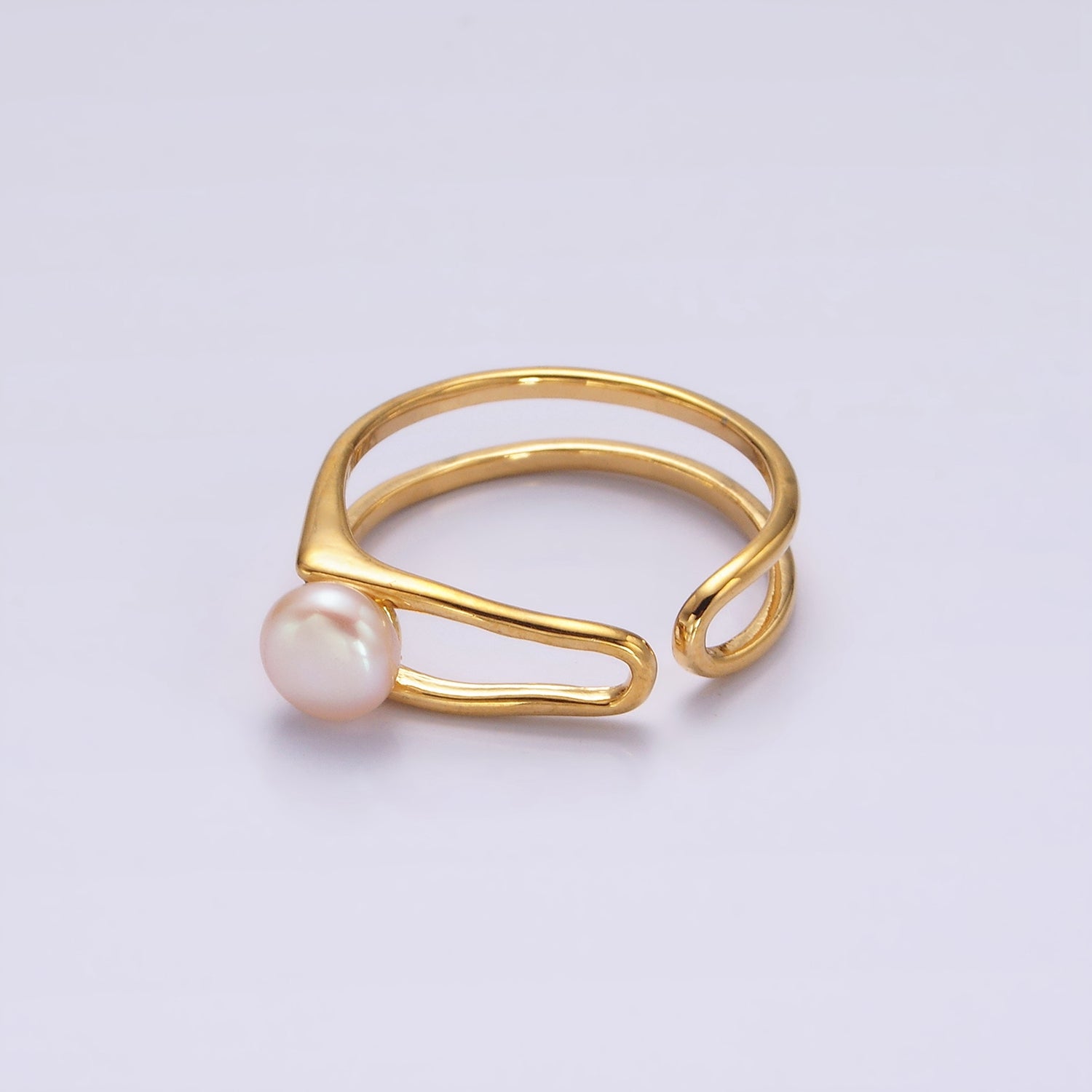 14K Gold Filled White, Pink Pearl Open Double Band Wrap Signet Ring in Gold & Silver | O656 - O659 - DLUXCA