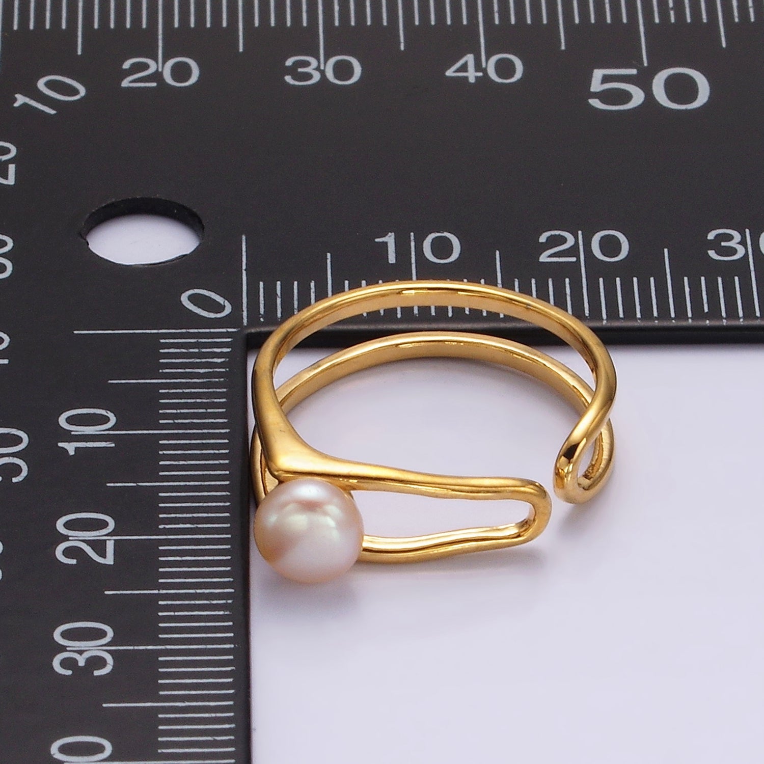 14K Gold Filled White, Pink Pearl Open Double Band Wrap Signet Ring in Gold & Silver | O656 - O659 - DLUXCA