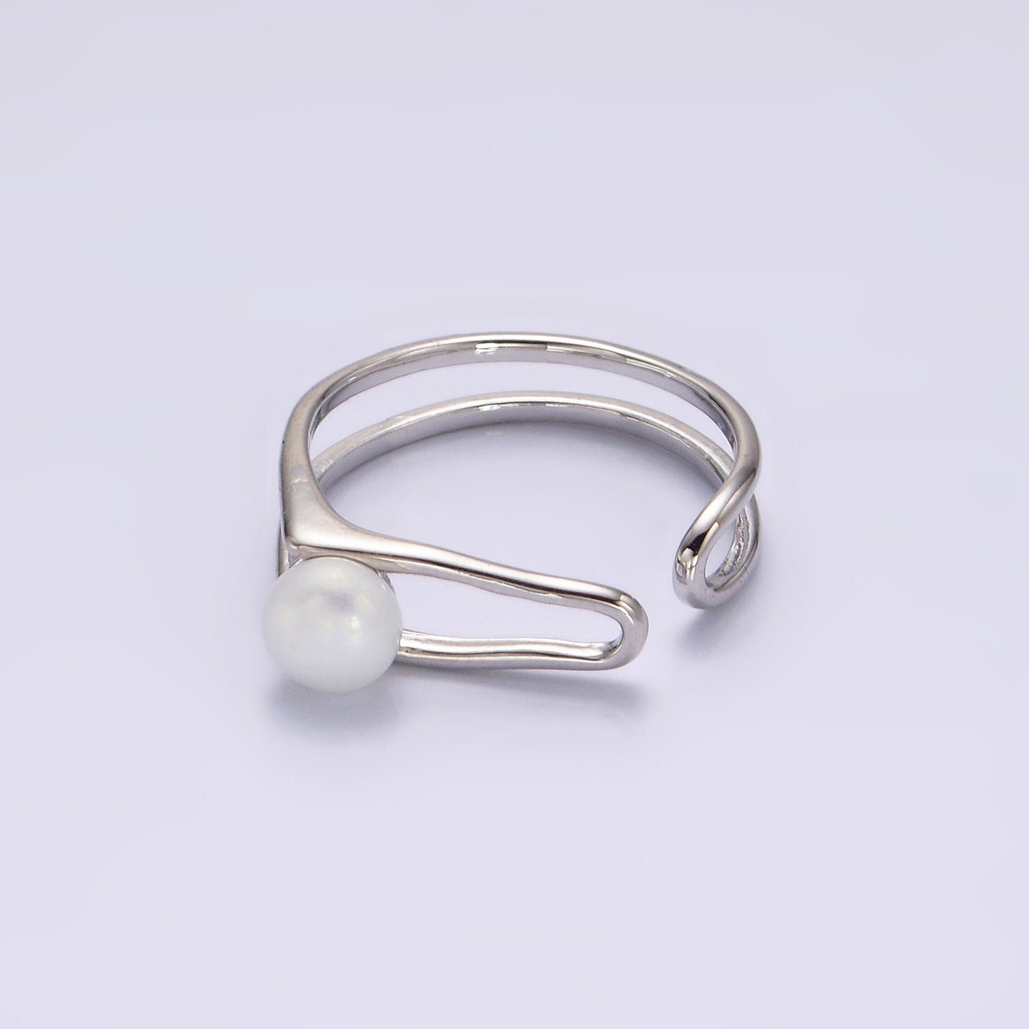 14K Gold Filled White, Pink Pearl Open Double Band Wrap Signet Ring in Gold & Silver | O656 - O659 - DLUXCA