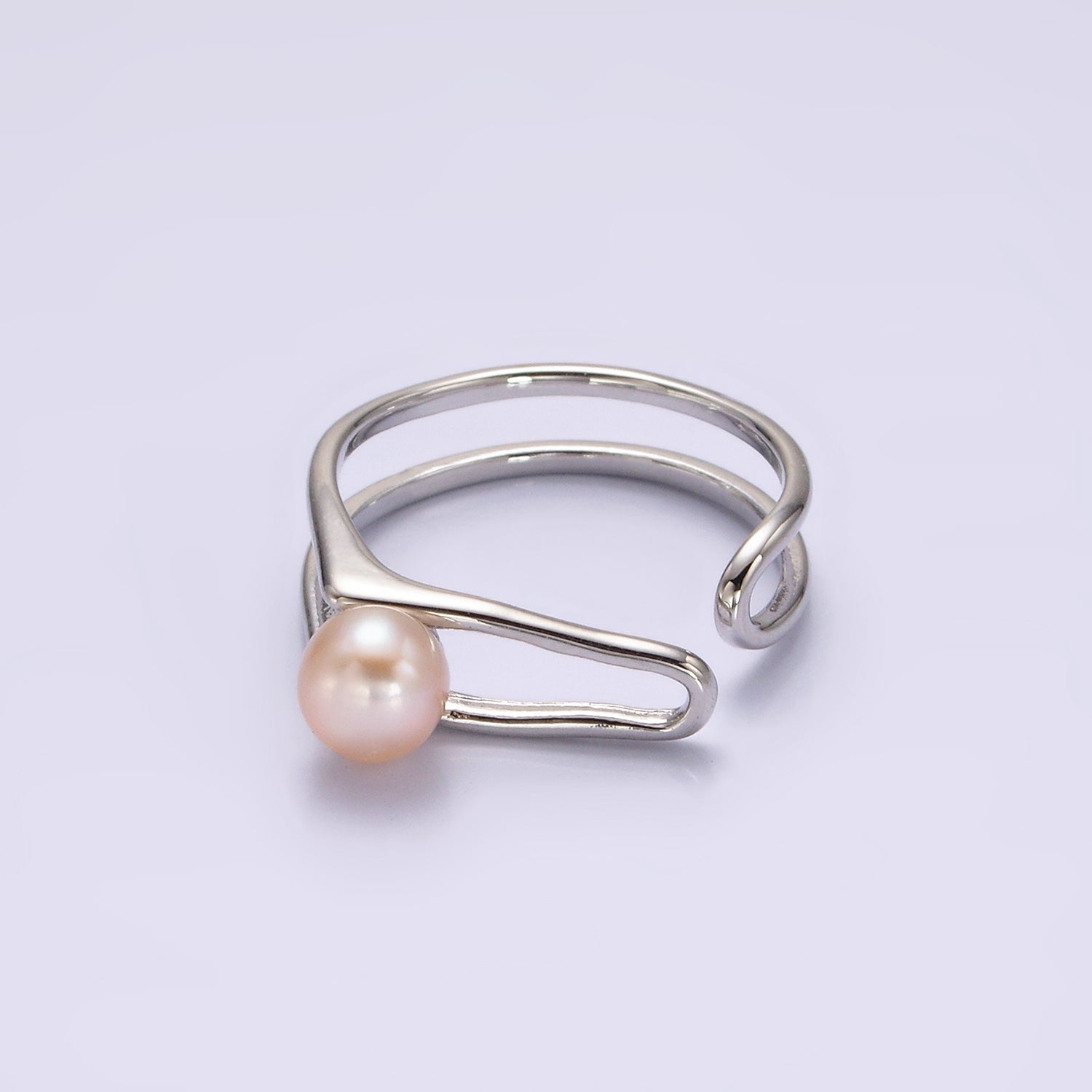 14K Gold Filled White, Pink Pearl Open Double Band Wrap Signet Ring in Gold & Silver | O656 - O659